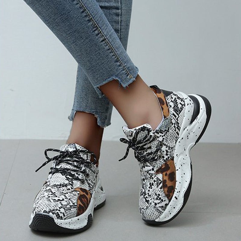 Leopard Print Sneakers Women Lace Up Walking Running Sports Shoes - pokemafefdea94a231cc015b432b94f364b110