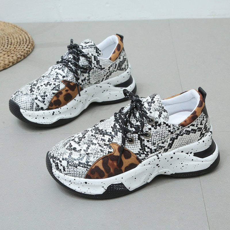 Leopard Print Sneakers Women Lace Up Walking Running Sports Shoes - pokema6886bc60a30c19fc453956eeb117fc77