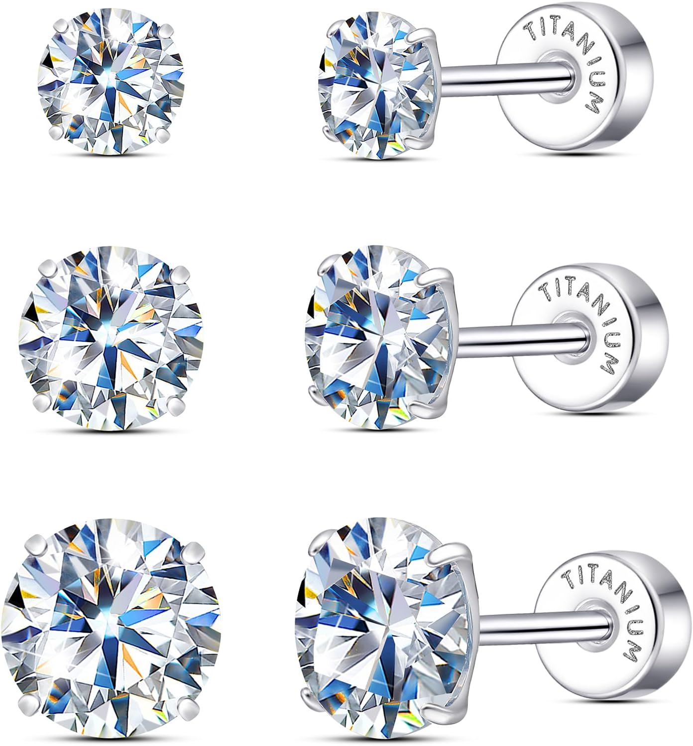 Limerencia Lot de 3 paires de boucles d'oreilles à tige en moissanite en titane, couleur D, clarté VVS1, boucles d'oreilles en moissanite créées en laboratoire, hypoallergéniques G23 pur titane pour - pokemaLimerencia Lot de 3 paires de boucles d'oreilles à tige en moissanite en titane, couleur D, clarté VVS1, boucles d'oreilles en moissanite créées en laboratoire, hypoallergéniques G23 pur titane pour