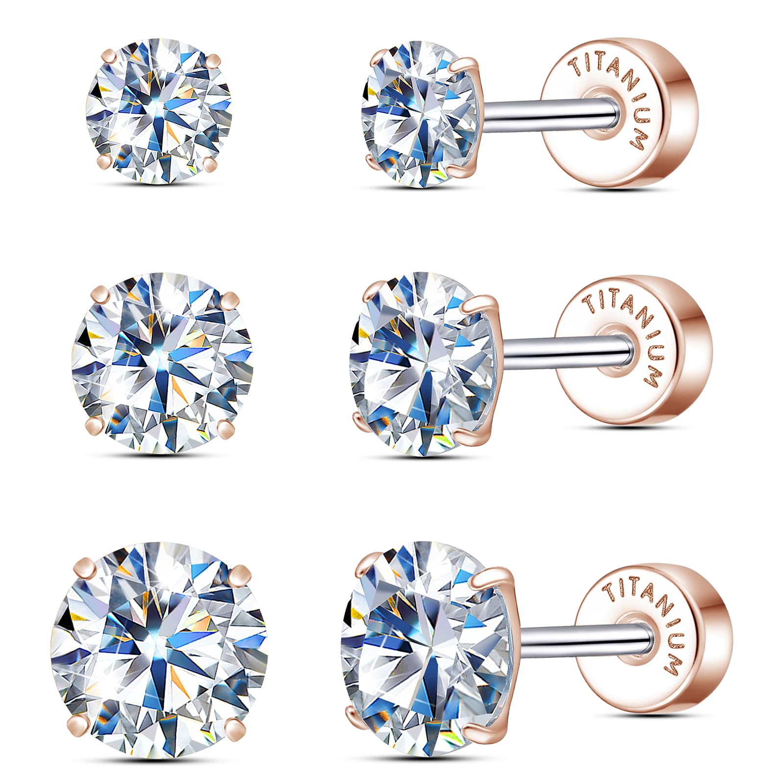 Limerencia Lot de 3 paires de boucles d'oreilles à tige en moissanite en titane, couleur D, clarté VVS1, boucles d'oreilles en moissanite créées en laboratoire, hypoallergéniques G23 pur titane pour - pokemaLimerencia Lot de 3 paires de boucles d'oreilles à tige en moissanite en titane, couleur D, clarté VVS1, boucles d'oreilles en moissanite créées en laboratoire, hypoallergéniques G23 pur titane pour