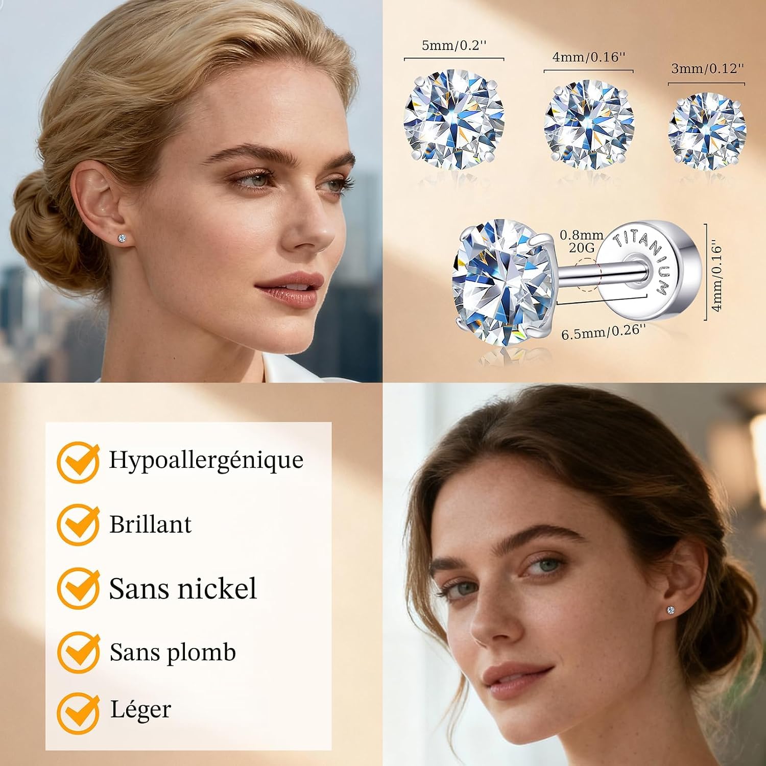 Limerencia Lot de 3 paires de boucles d'oreilles à tige en moissanite en titane, couleur D, clarté VVS1, boucles d'oreilles en moissanite créées en laboratoire, hypoallergéniques G23 pur titane pour - pokemaLimerencia Lot de 3 paires de boucles d'oreilles à tige en moissanite en titane, couleur D, clarté VVS1, boucles d'oreilles en moissanite créées en laboratoire, hypoallergéniques G23 pur titane pour