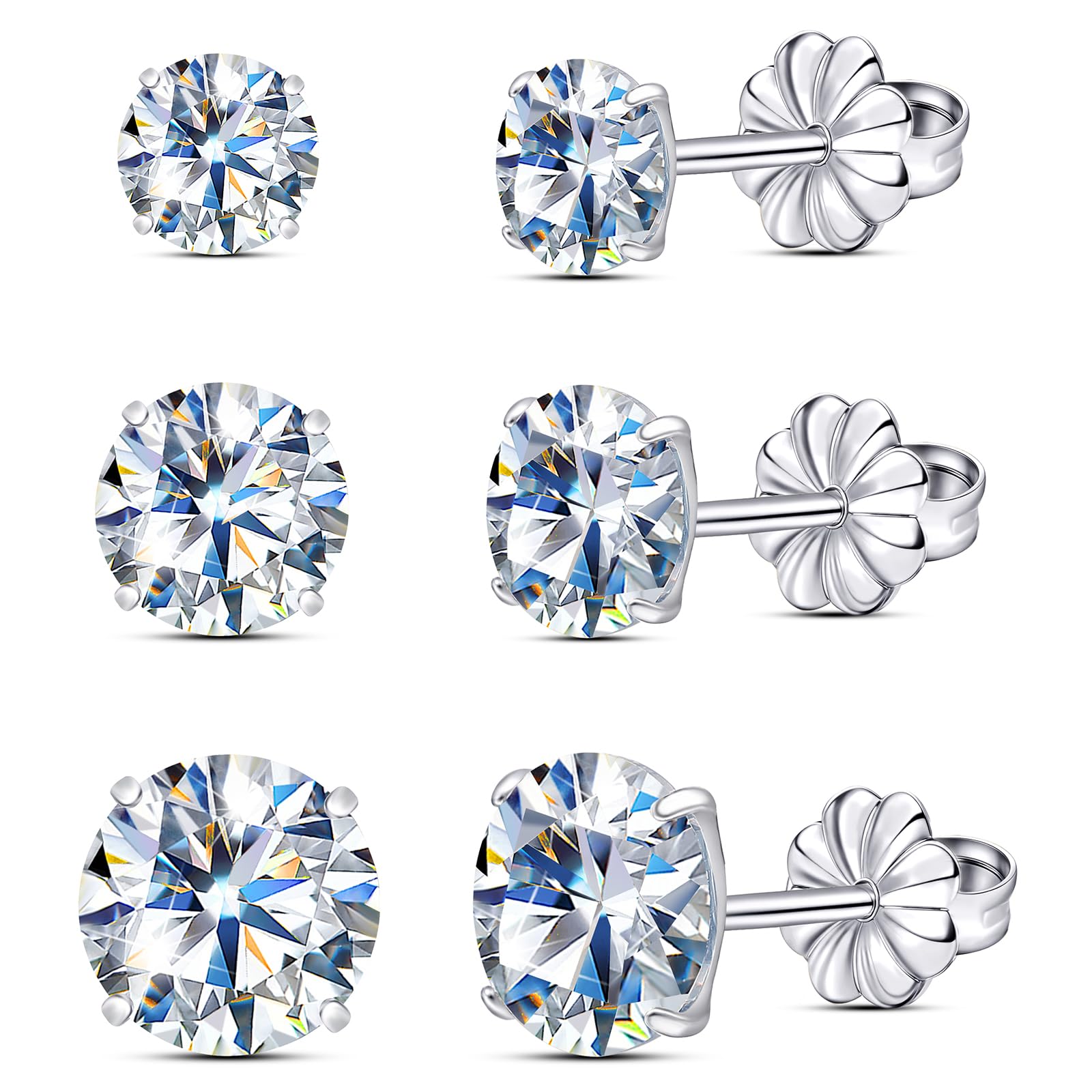 Limerencia Lot de 3 paires de boucles d'oreilles à tige en moissanite en titane, couleur D, clarté VVS1, boucles d'oreilles en moissanite créées en laboratoire, hypoallergéniques G23 pur titane pour - pokemaLimerencia Lot de 3 paires de boucles d'oreilles à tige en moissanite en titane, couleur D, clarté VVS1, boucles d'oreilles en moissanite créées en laboratoire, hypoallergéniques G23 pur titane pour