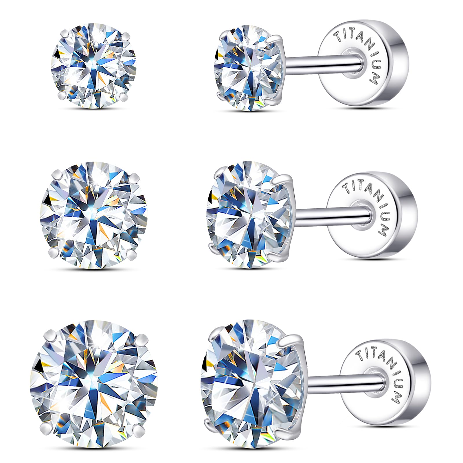 Limerencia Lot de 3 paires de boucles d'oreilles à tige en moissanite en titane, couleur D, clarté VVS1, boucles d'oreilles en moissanite créées en laboratoire, hypoallergéniques G23 pur titane pour - pokemaLimerencia Lot de 3 paires de boucles d'oreilles à tige en moissanite en titane, couleur D, clarté VVS1, boucles d'oreilles en moissanite créées en laboratoire, hypoallergéniques G23 pur titane pour