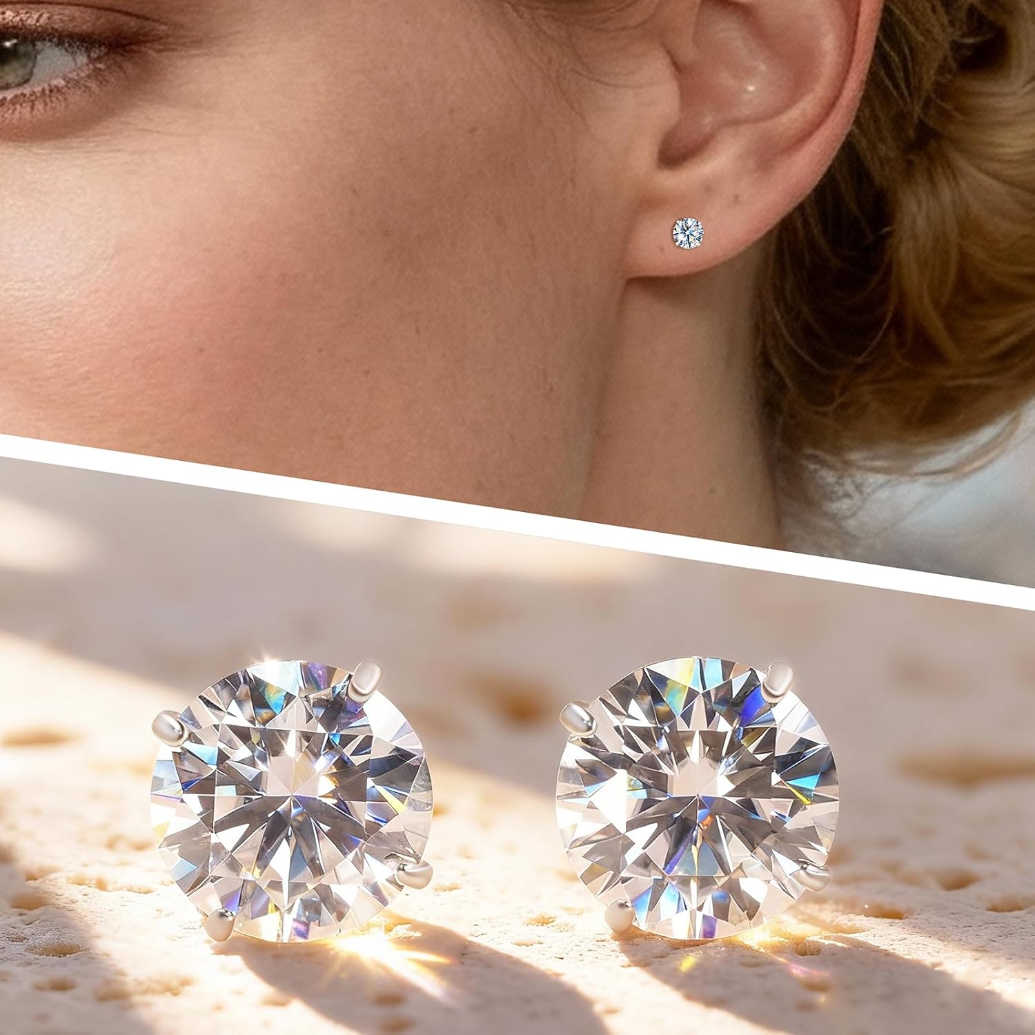 Limerencia Lot de 3 paires de boucles d'oreilles à tige en moissanite en titane, couleur D, clarté VVS1, boucles d'oreilles en moissanite créées en laboratoire, hypoallergéniques G23 pur titane pour - pokemaLimerencia Lot de 3 paires de boucles d'oreilles à tige en moissanite en titane, couleur D, clarté VVS1, boucles d'oreilles en moissanite créées en laboratoire, hypoallergéniques G23 pur titane pour