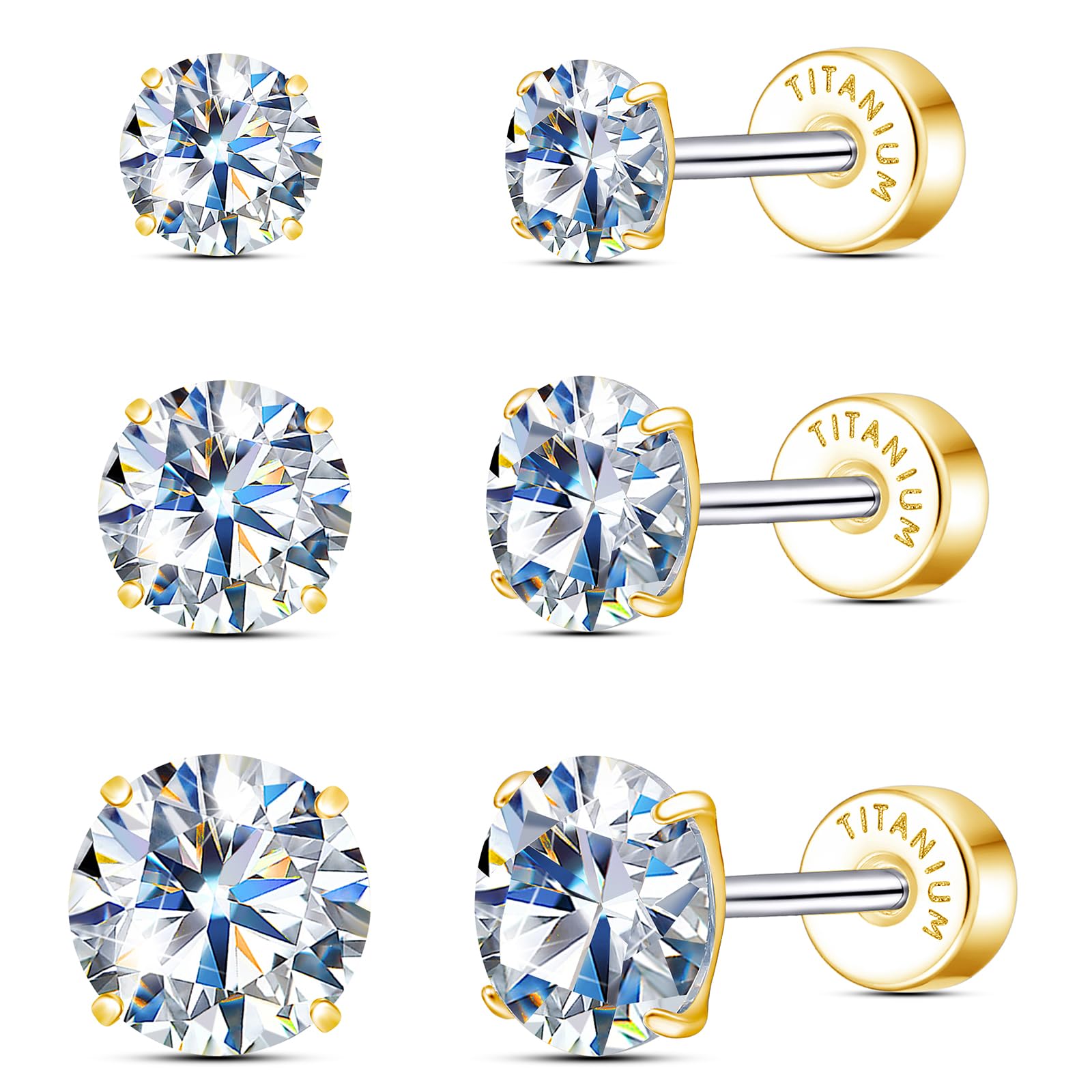 Limerencia Lot de 3 paires de boucles d'oreilles à tige en moissanite en titane, couleur D, clarté VVS1, boucles d'oreilles en moissanite créées en laboratoire, hypoallergéniques G23 pur titane pour - pokemaLimerencia Lot de 3 paires de boucles d'oreilles à tige en moissanite en titane, couleur D, clarté VVS1, boucles d'oreilles en moissanite créées en laboratoire, hypoallergéniques G23 pur titane pour