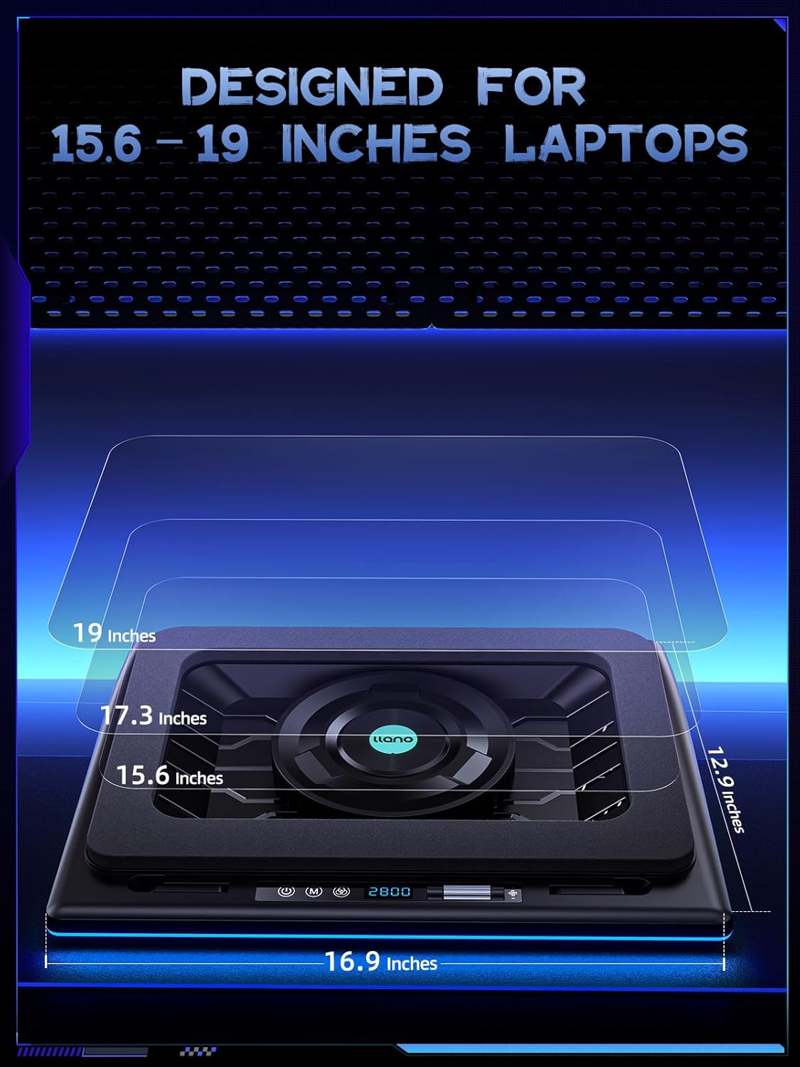llano V12 RGB Laptop Cooling Pad with Powerful Turbofan Gaming Cooler Radiator with Infinitely Variable Speed, Touch Control, LCD Screen, 3-Port USB Hub, Seal Foam for Notebook Computer 15-19in - pokemallano V12 RGB Laptop Cooling Pad with Powerful Turbofan Gaming Cooler Radiator with Infinitely Variable Speed, Touch Control, LCD Screen, 3-Port USB Hub, Seal Foam for Notebook Computer 15-19in