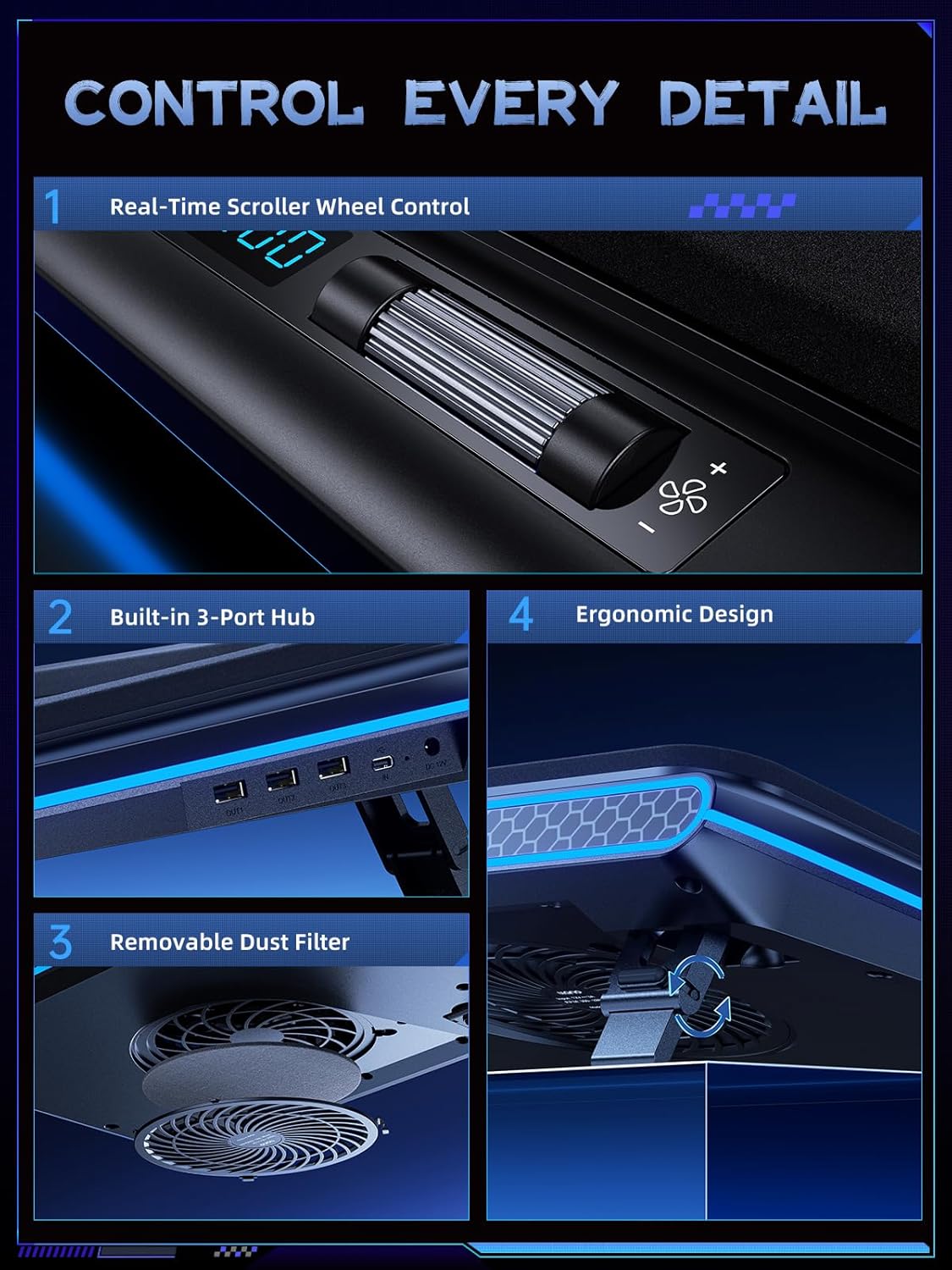 llano V12 RGB Laptop Cooling Pad with Powerful Turbofan Gaming Cooler Radiator with Infinitely Variable Speed, Touch Control, LCD Screen, 3-Port USB Hub, Seal Foam for Notebook Computer 15-19in - pokemallano V12 RGB Laptop Cooling Pad with Powerful Turbofan Gaming Cooler Radiator with Infinitely Variable Speed, Touch Control, LCD Screen, 3-Port USB Hub, Seal Foam for Notebook Computer 15-19in