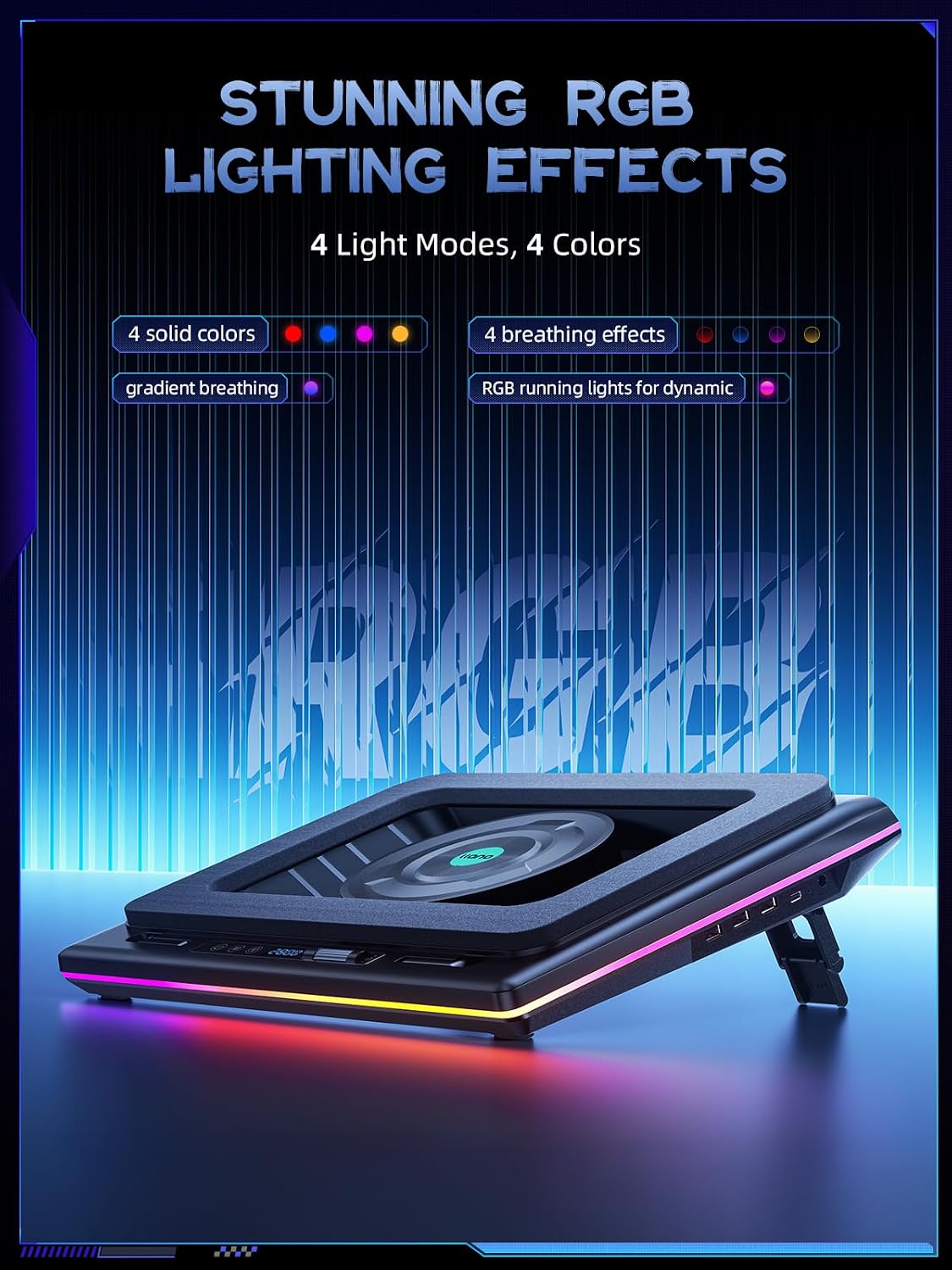 llano V12 RGB Laptop Cooling Pad with Powerful Turbofan Gaming Cooler Radiator with Infinitely Variable Speed, Touch Control, LCD Screen, 3-Port USB Hub, Seal Foam for Notebook Computer 15-19in - pokemallano V12 RGB Laptop Cooling Pad with Powerful Turbofan Gaming Cooler Radiator with Infinitely Variable Speed, Touch Control, LCD Screen, 3-Port USB Hub, Seal Foam for Notebook Computer 15-19in