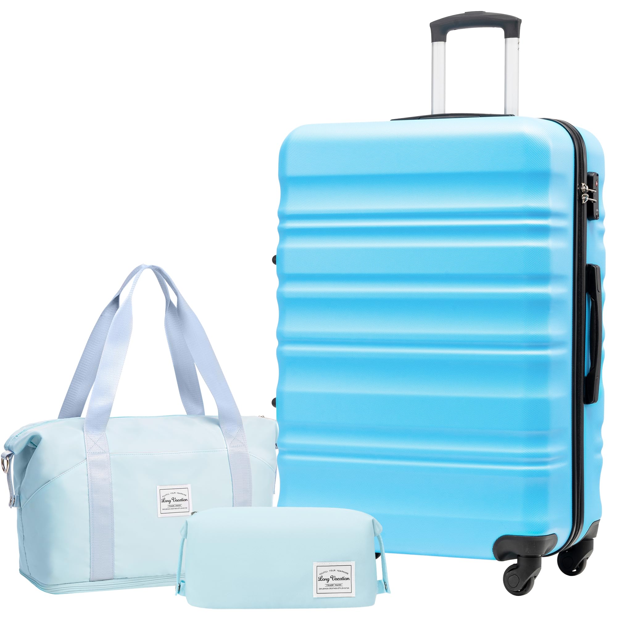 LONG VACATION Luggage Sets 4 Piece Luggage with ABS+PC Hardshell, Spinner Wheels & YKK Zipper TSA Lock for Travel Esssentials (White-Brown, 6 piece Set) - pokemaLONG VACATION Luggage Sets 4 Piece Luggage with ABS+PC Hardshell, Spinner Wheels & YKK Zipper TSA Lock for Travel Esssentials (White-Brown, 6 piece Set)