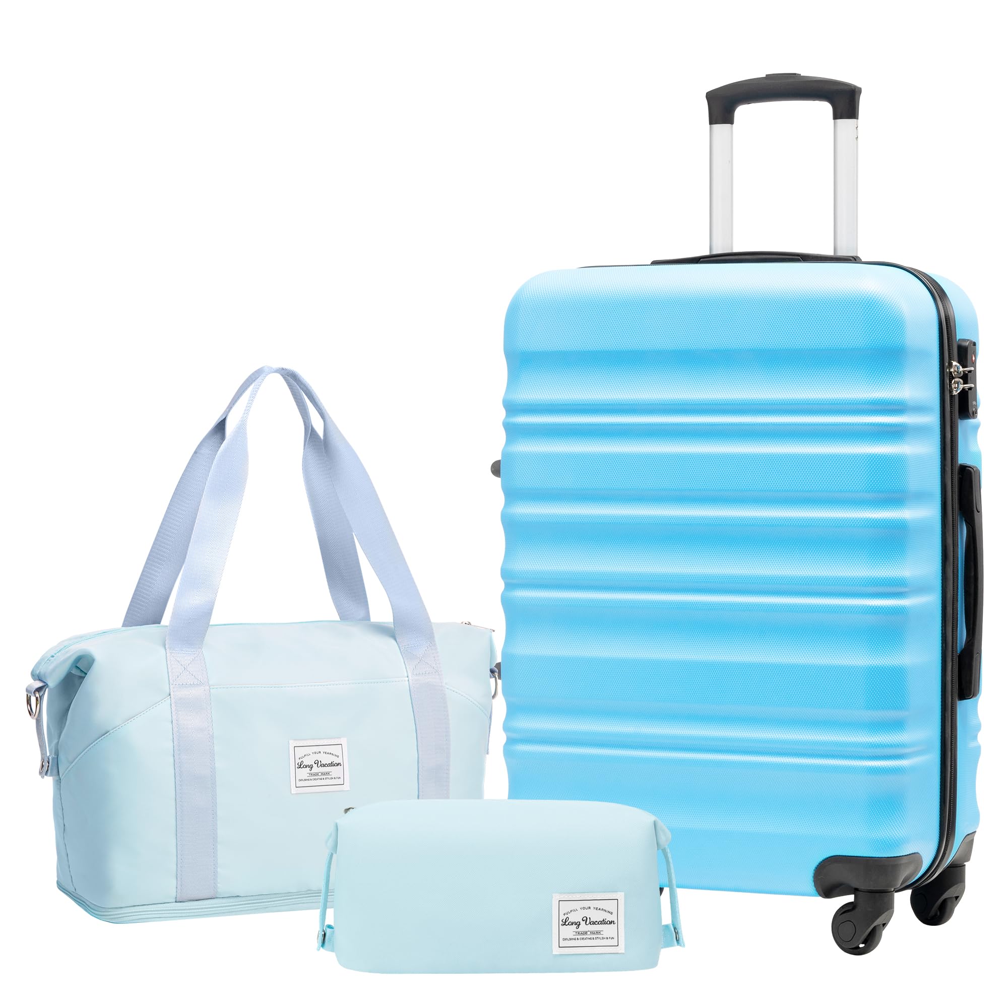 LONG VACATION Luggage Sets 4 Piece Luggage with ABS+PC Hardshell, Spinner Wheels & YKK Zipper TSA Lock for Travel Esssentials (White-Brown, 6 piece Set) - pokemaLONG VACATION Luggage Sets 4 Piece Luggage with ABS+PC Hardshell, Spinner Wheels & YKK Zipper TSA Lock for Travel Esssentials (White-Brown, 6 piece Set)