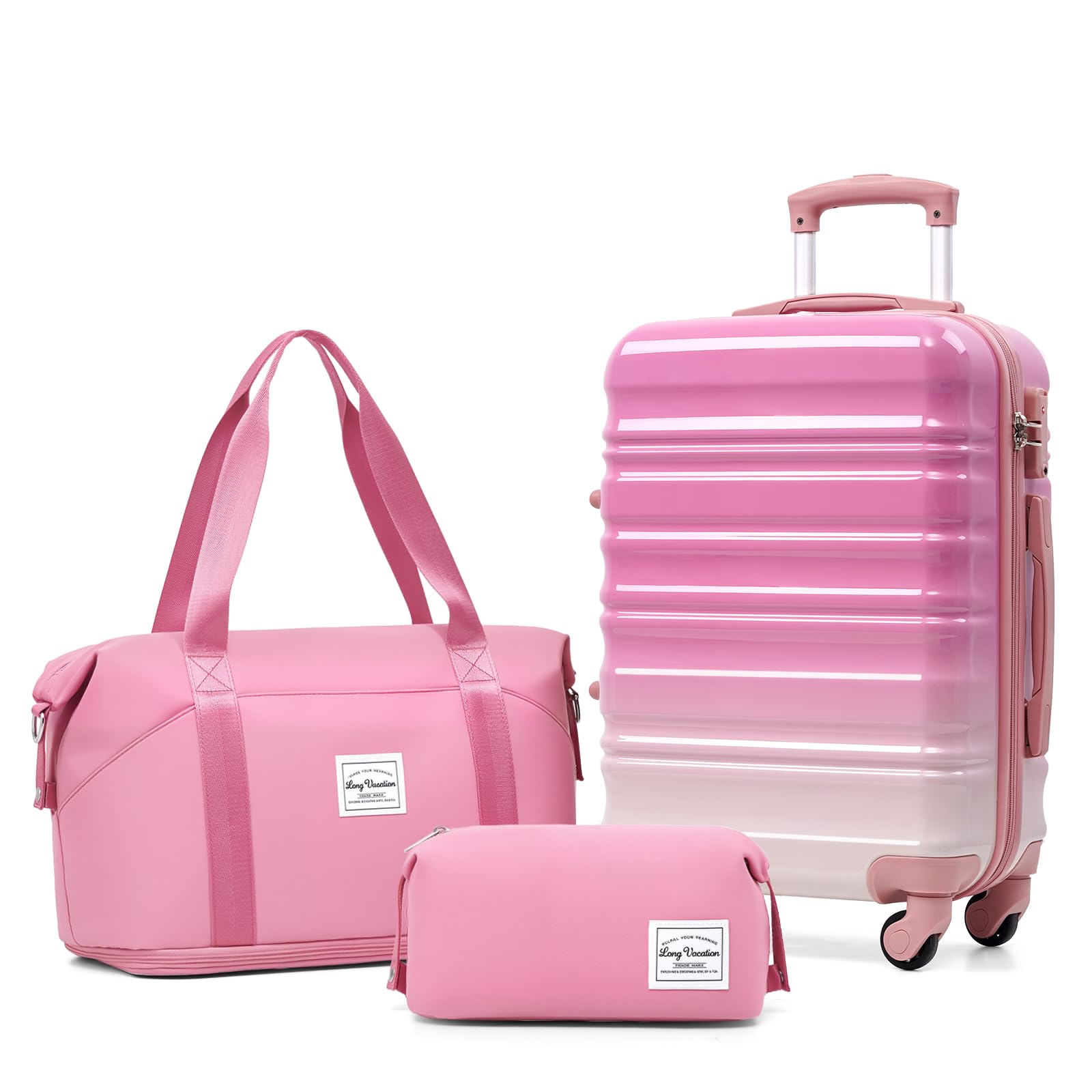 LONG VACATION Luggage Sets 4 Piece Luggage with ABS+PC Hardshell, Spinner Wheels & YKK Zipper TSA Lock for Travel Esssentials (White-Brown, 6 piece Set) - pokemaLONG VACATION Luggage Sets 4 Piece Luggage with ABS+PC Hardshell, Spinner Wheels & YKK Zipper TSA Lock for Travel Esssentials (White-Brown, 6 piece Set)