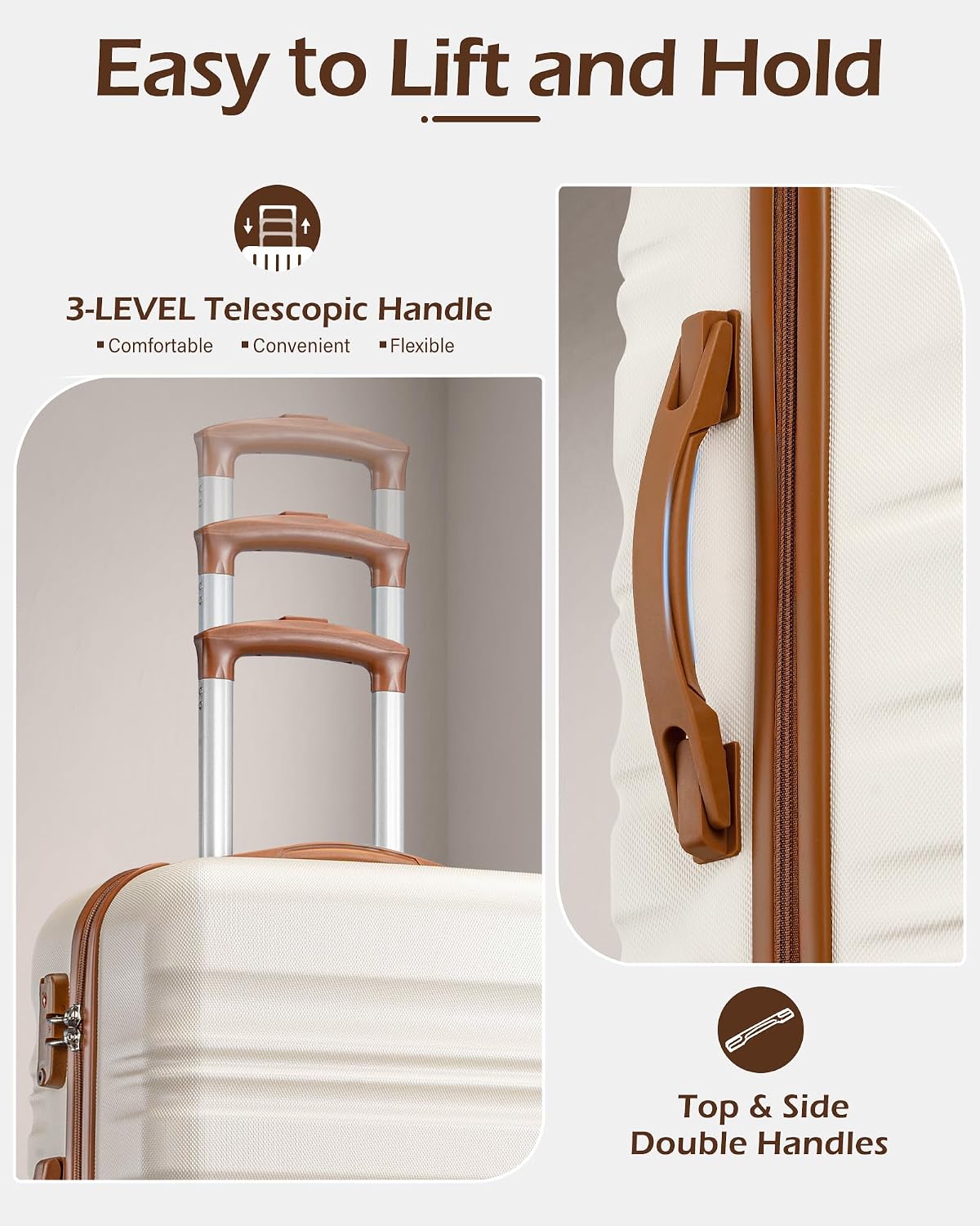 LONG VACATION Luggage Sets 4 Piece Luggage with ABS+PC Hardshell, Spinner Wheels & YKK Zipper TSA Lock for Travel Esssentials (White-Brown, 6 piece Set) - pokemaLONG VACATION Luggage Sets 4 Piece Luggage with ABS+PC Hardshell, Spinner Wheels & YKK Zipper TSA Lock for Travel Esssentials (White-Brown, 6 piece Set)