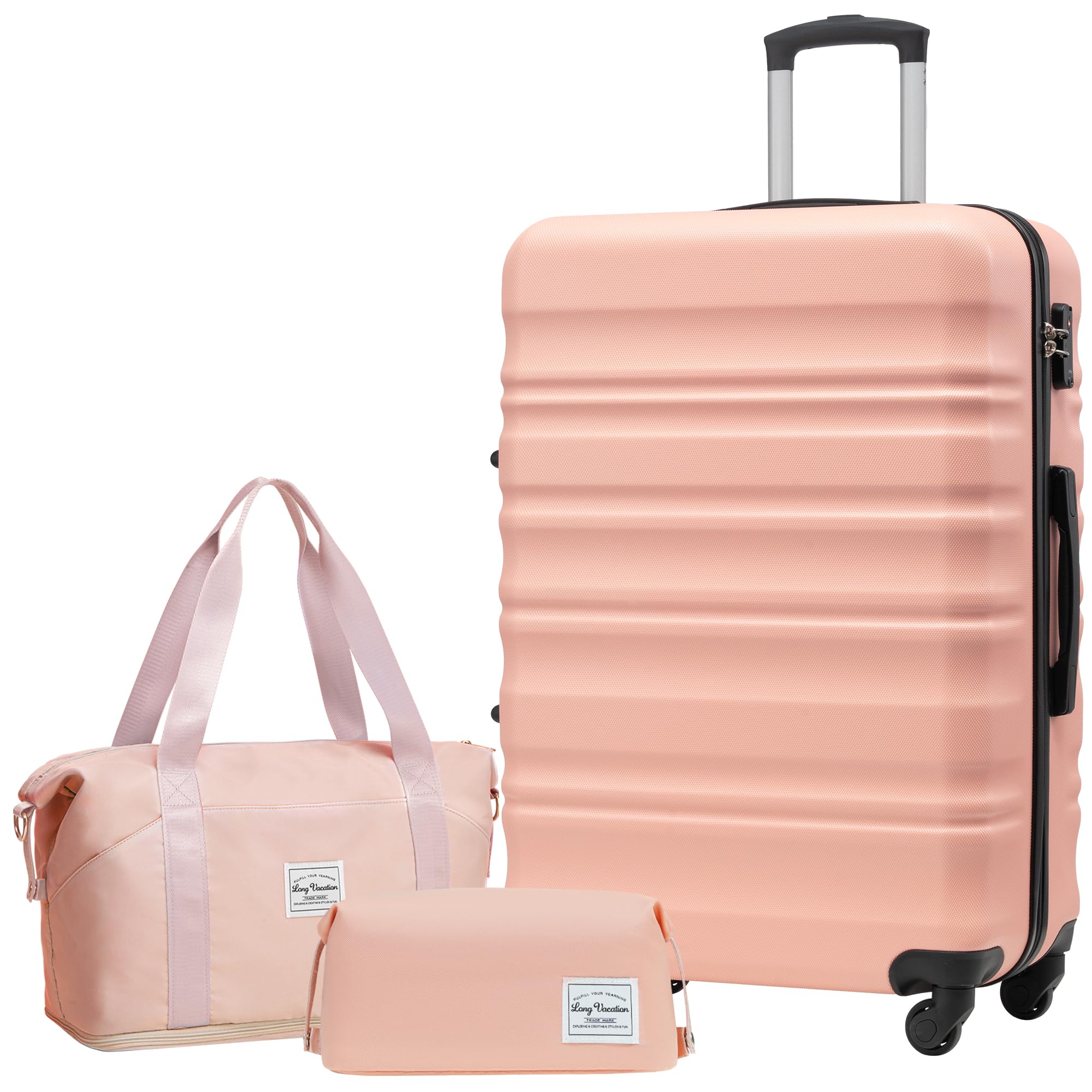 LONG VACATION Luggage Sets 4 Piece Luggage with ABS+PC Hardshell, Spinner Wheels & YKK Zipper TSA Lock for Travel Esssentials (White-Brown, 6 piece Set) - pokemaLONG VACATION Luggage Sets 4 Piece Luggage with ABS+PC Hardshell, Spinner Wheels & YKK Zipper TSA Lock for Travel Esssentials (White-Brown, 6 piece Set)