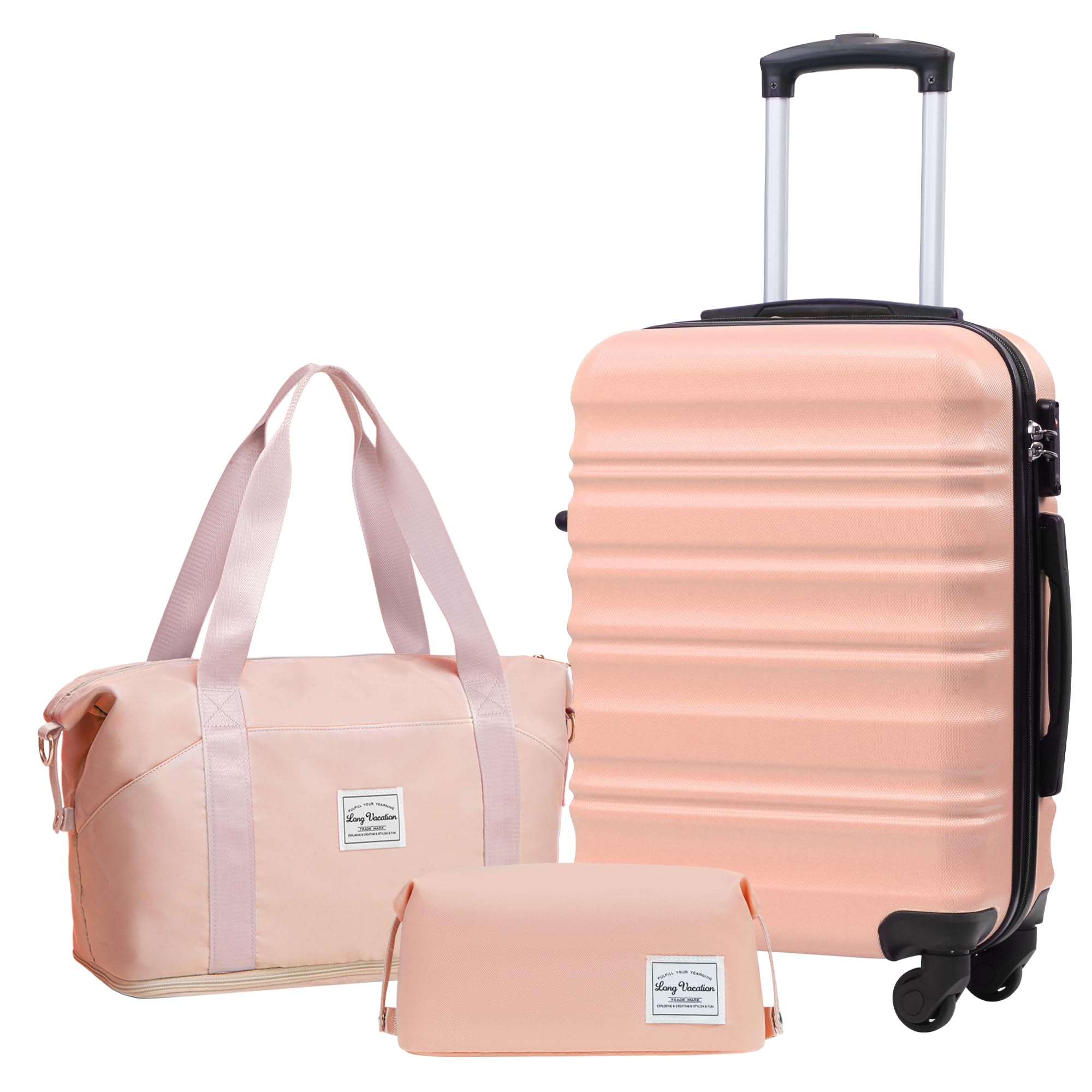 LONG VACATION Luggage Sets 4 Piece Luggage with ABS+PC Hardshell, Spinner Wheels & YKK Zipper TSA Lock for Travel Esssentials (White-Brown, 6 piece Set) - pokemaLONG VACATION Luggage Sets 4 Piece Luggage with ABS+PC Hardshell, Spinner Wheels & YKK Zipper TSA Lock for Travel Esssentials (White-Brown, 6 piece Set)