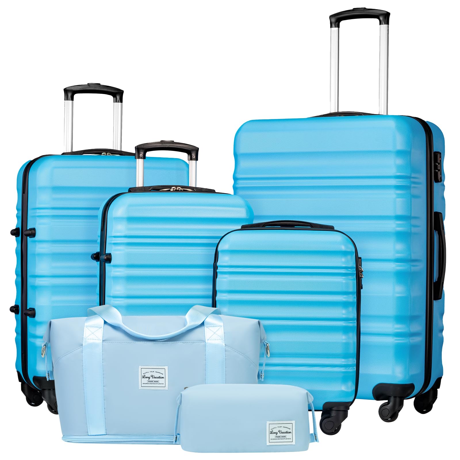 LONG VACATION Luggage Sets 4 Piece Luggage with ABS+PC Hardshell, Spinner Wheels & YKK Zipper TSA Lock for Travel Esssentials (White-Brown, 6 piece Set) - pokemaLONG VACATION Luggage Sets 4 Piece Luggage with ABS+PC Hardshell, Spinner Wheels & YKK Zipper TSA Lock for Travel Esssentials (White-Brown, 6 piece Set)