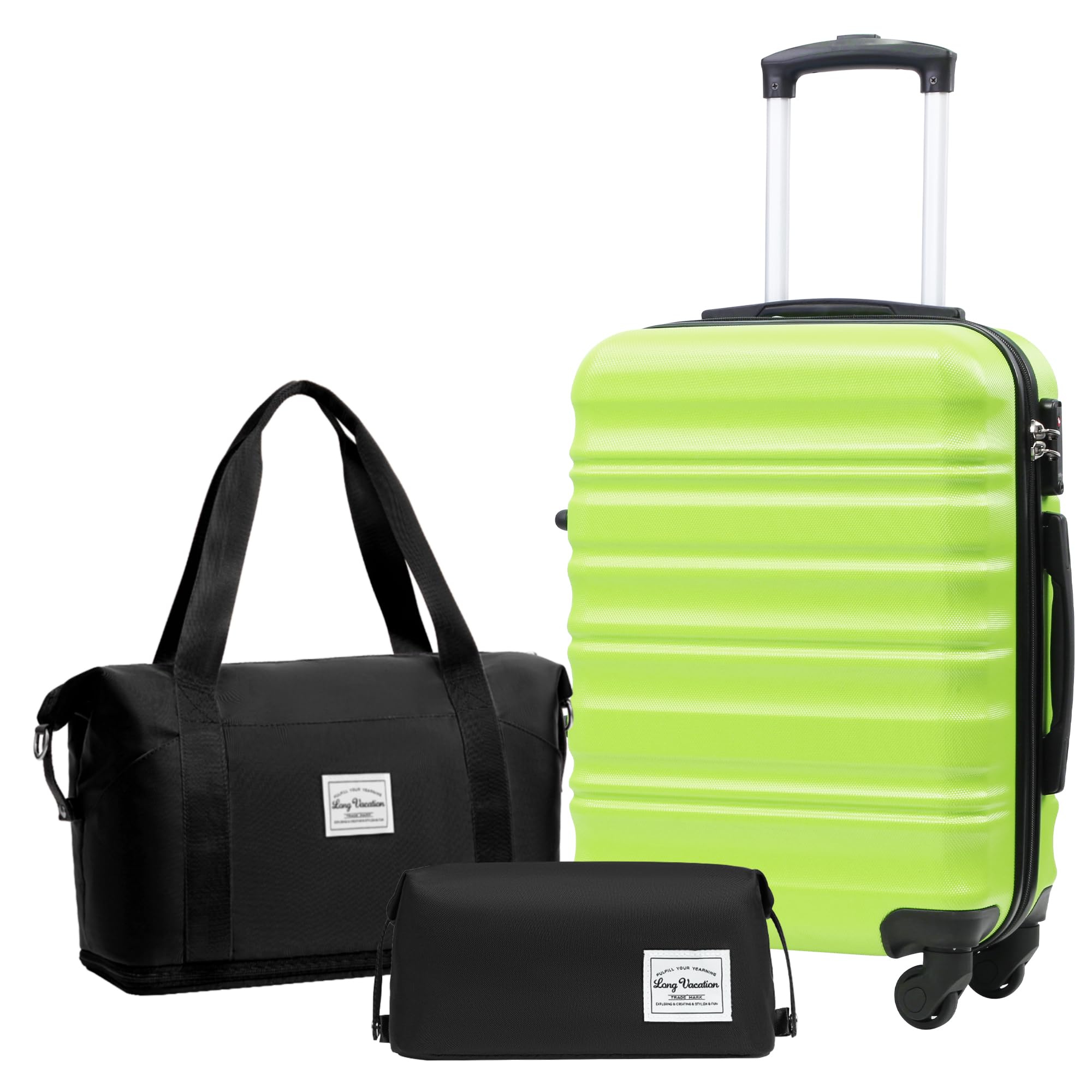 LONG VACATION Luggage Sets 4 Piece Luggage with ABS+PC Hardshell, Spinner Wheels & YKK Zipper TSA Lock for Travel Esssentials (White-Brown, 6 piece Set) - pokemaLONG VACATION Luggage Sets 4 Piece Luggage with ABS+PC Hardshell, Spinner Wheels & YKK Zipper TSA Lock for Travel Esssentials (White-Brown, 6 piece Set)