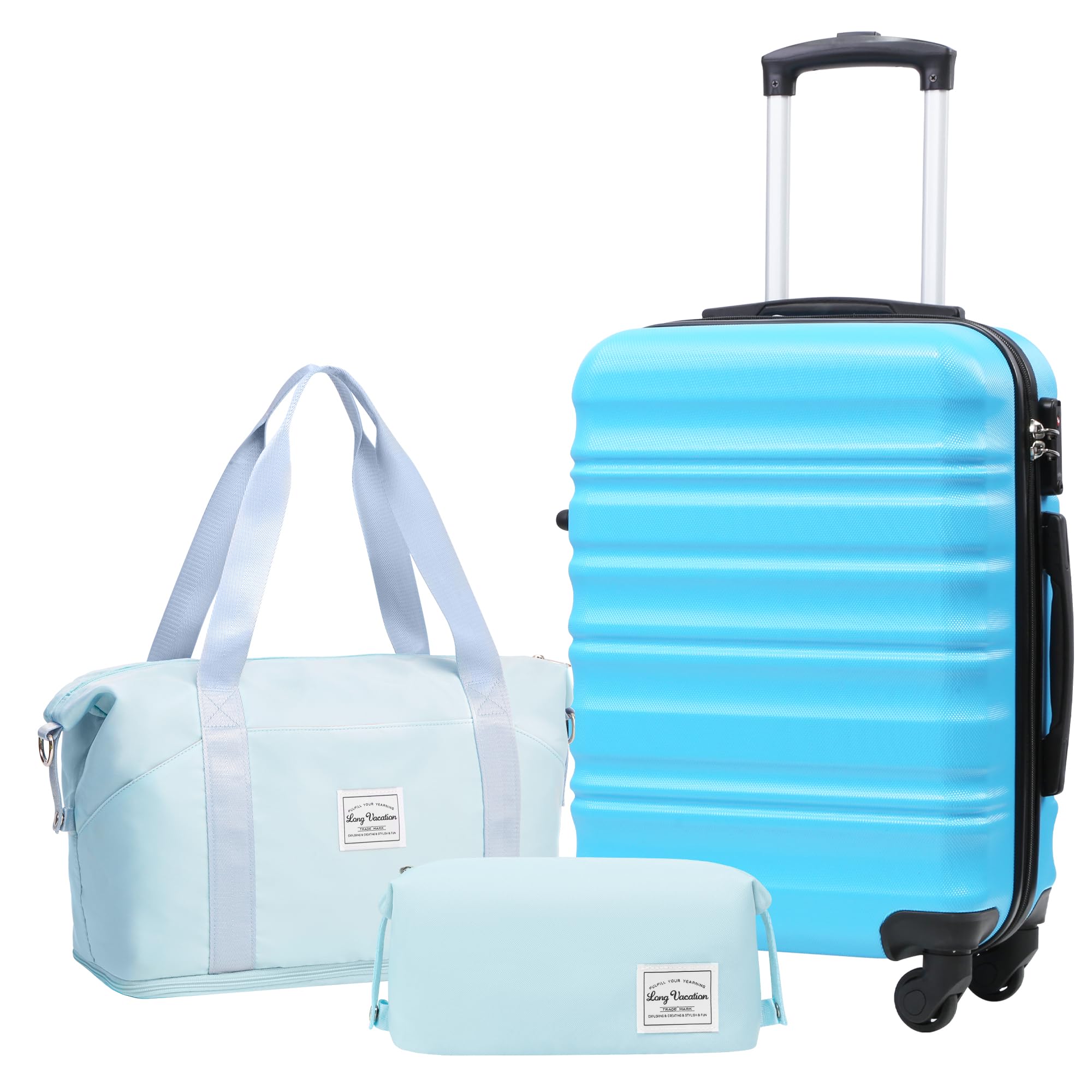 LONG VACATION Luggage Sets 4 Piece Luggage with ABS+PC Hardshell, Spinner Wheels & YKK Zipper TSA Lock for Travel Esssentials (White-Brown, 6 piece Set) - pokemaLONG VACATION Luggage Sets 4 Piece Luggage with ABS+PC Hardshell, Spinner Wheels & YKK Zipper TSA Lock for Travel Esssentials (White-Brown, 6 piece Set)