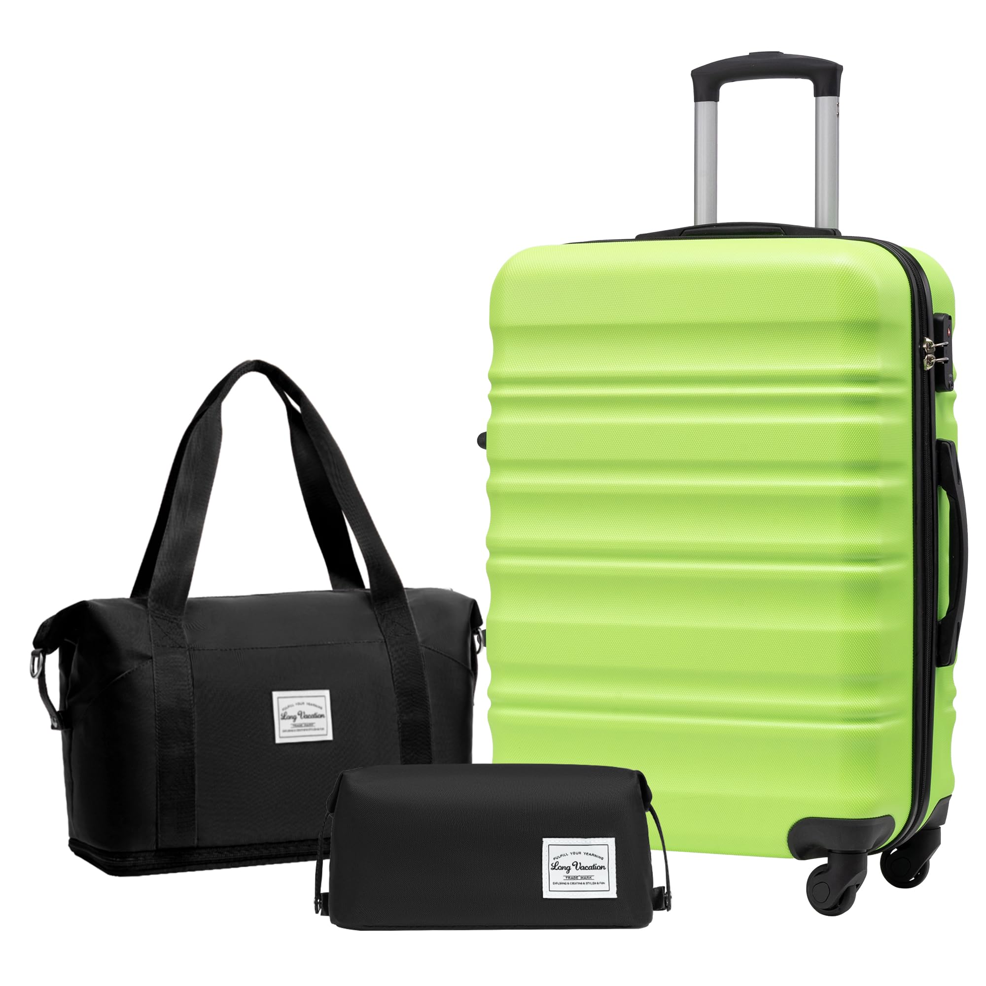 LONG VACATION Luggage Sets 4 Piece Luggage with ABS+PC Hardshell, Spinner Wheels & YKK Zipper TSA Lock for Travel Esssentials (White-Brown, 6 piece Set) - pokemaLONG VACATION Luggage Sets 4 Piece Luggage with ABS+PC Hardshell, Spinner Wheels & YKK Zipper TSA Lock for Travel Esssentials (White-Brown, 6 piece Set)
