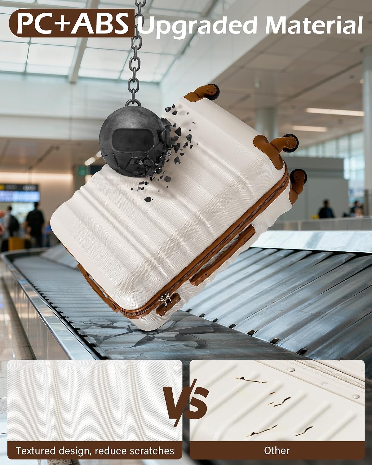 LONG VACATION Luggage Sets 4 Piece Luggage with ABS+PC Hardshell, Spinner Wheels & YKK Zipper TSA Lock for Travel Esssentials (White-Brown, 6 piece Set) - pokemaLONG VACATION Luggage Sets 4 Piece Luggage with ABS+PC Hardshell, Spinner Wheels & YKK Zipper TSA Lock for Travel Esssentials (White-Brown, 6 piece Set)