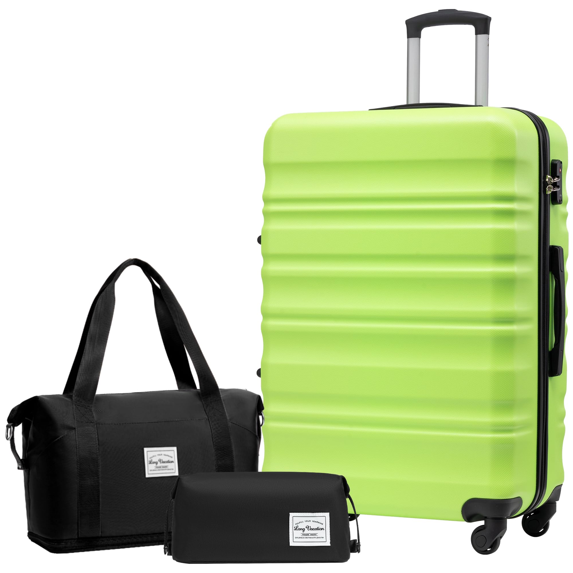 LONG VACATION Luggage Sets 4 Piece Luggage with ABS+PC Hardshell, Spinner Wheels & YKK Zipper TSA Lock for Travel Esssentials (White-Brown, 6 piece Set) - pokemaLONG VACATION Luggage Sets 4 Piece Luggage with ABS+PC Hardshell, Spinner Wheels & YKK Zipper TSA Lock for Travel Esssentials (White-Brown, 6 piece Set)
