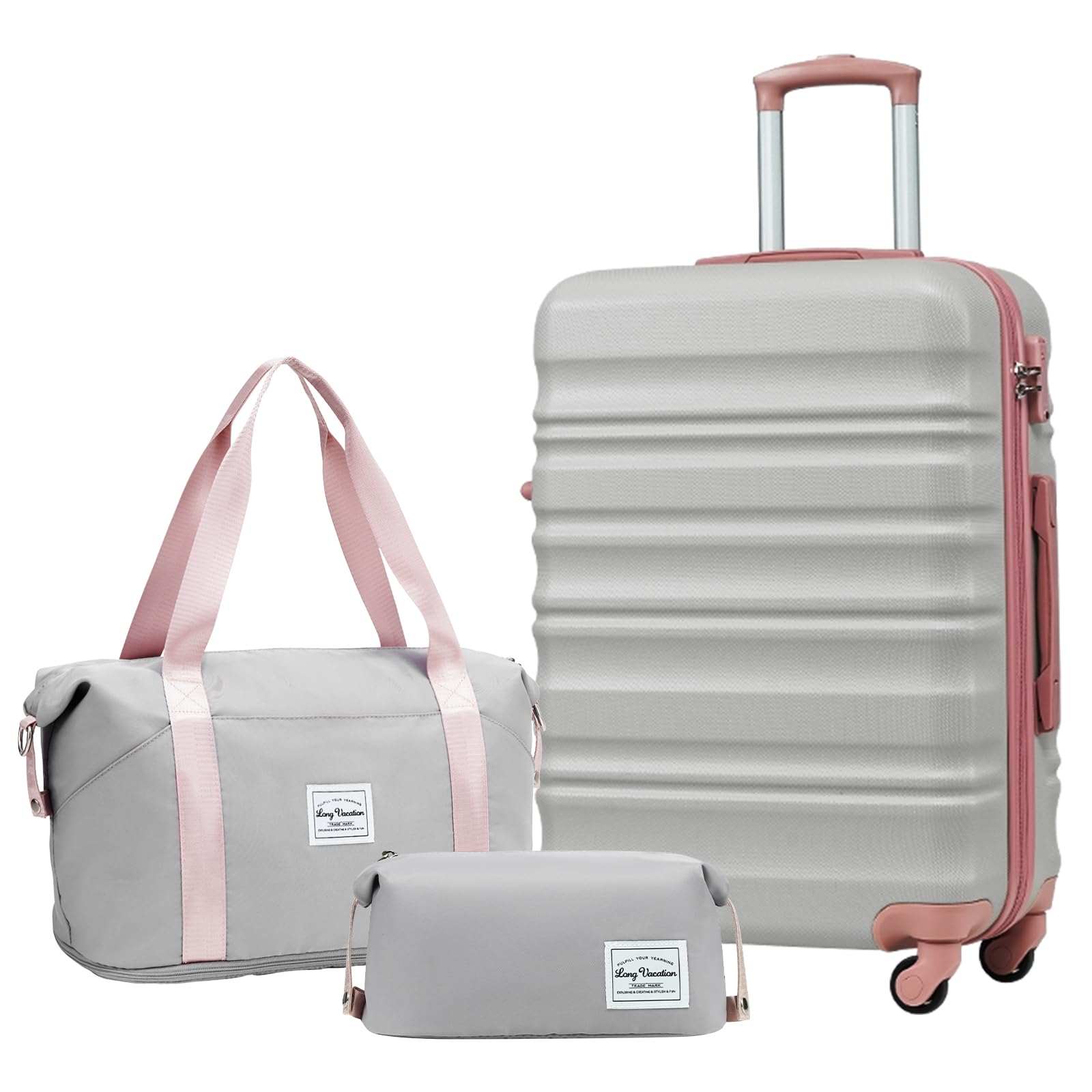 LONG VACATION Luggage Sets 4 Piece Luggage with ABS+PC Hardshell, Spinner Wheels & YKK Zipper TSA Lock for Travel Esssentials (White-Brown, 6 piece Set) - pokemaLONG VACATION Luggage Sets 4 Piece Luggage with ABS+PC Hardshell, Spinner Wheels & YKK Zipper TSA Lock for Travel Esssentials (White-Brown, 6 piece Set)