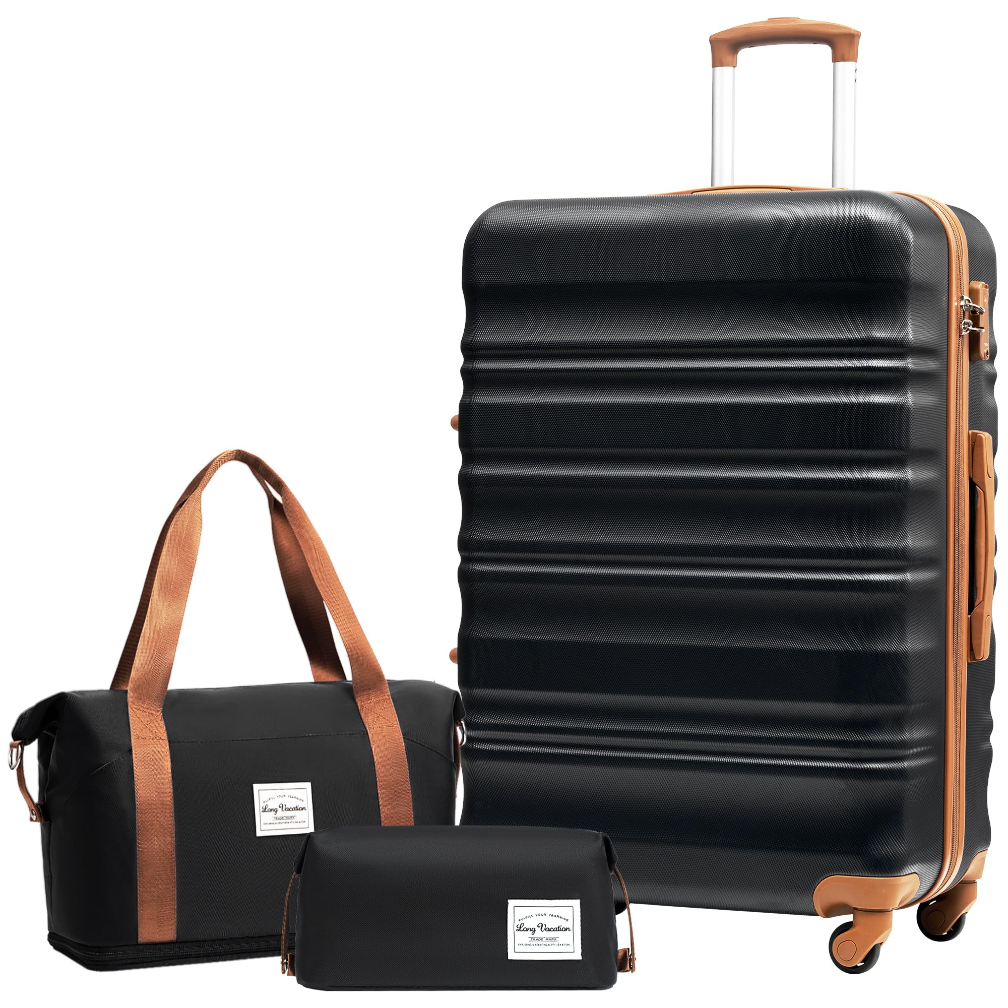 LONG VACATION Luggage Sets 4 Piece Luggage with ABS+PC Hardshell, Spinner Wheels & YKK Zipper TSA Lock for Travel Esssentials (White-Brown, 6 piece Set) - pokemaLONG VACATION Luggage Sets 4 Piece Luggage with ABS+PC Hardshell, Spinner Wheels & YKK Zipper TSA Lock for Travel Esssentials (White-Brown, 6 piece Set)