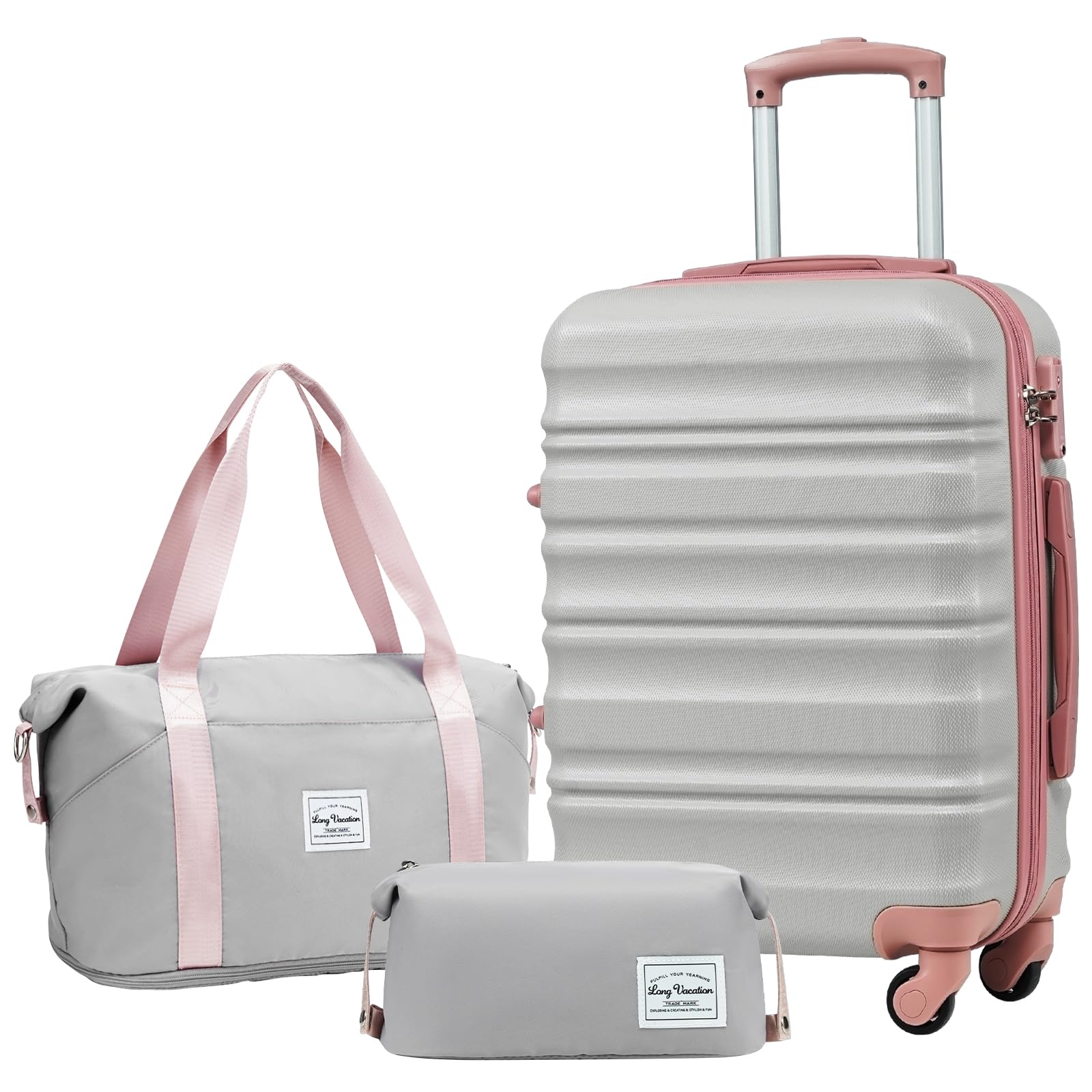 LONG VACATION Luggage Sets 4 Piece Luggage with ABS+PC Hardshell, Spinner Wheels & YKK Zipper TSA Lock for Travel Esssentials (White-Brown, 6 piece Set) - pokemaLONG VACATION Luggage Sets 4 Piece Luggage with ABS+PC Hardshell, Spinner Wheels & YKK Zipper TSA Lock for Travel Esssentials (White-Brown, 6 piece Set)