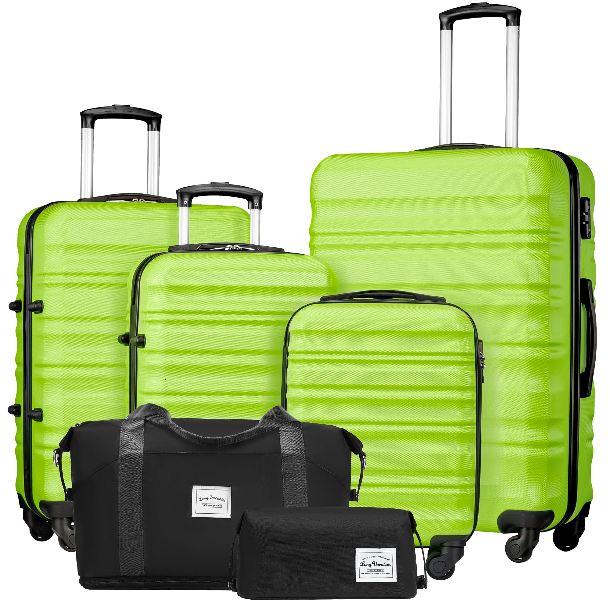 LONG VACATION Luggage Sets 4 Piece Luggage with ABS+PC Hardshell, Spinner Wheels & YKK Zipper TSA Lock for Travel Esssentials (White-Brown, 6 piece Set) - pokemaLONG VACATION Luggage Sets 4 Piece Luggage with ABS+PC Hardshell, Spinner Wheels & YKK Zipper TSA Lock for Travel Esssentials (White-Brown, 6 piece Set)