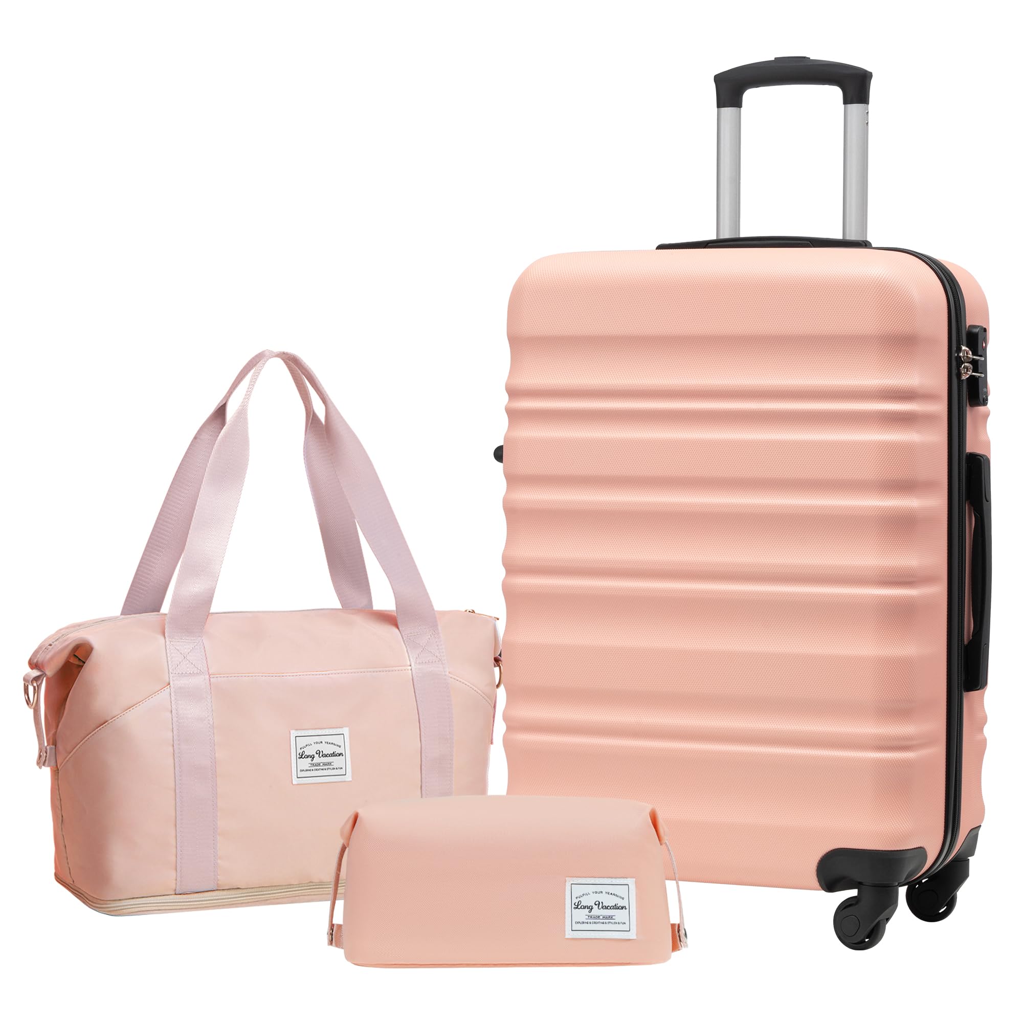 LONG VACATION Luggage Sets 4 Piece Luggage with ABS+PC Hardshell, Spinner Wheels & YKK Zipper TSA Lock for Travel Esssentials (White-Brown, 6 piece Set) - pokemaLONG VACATION Luggage Sets 4 Piece Luggage with ABS+PC Hardshell, Spinner Wheels & YKK Zipper TSA Lock for Travel Esssentials (White-Brown, 6 piece Set)