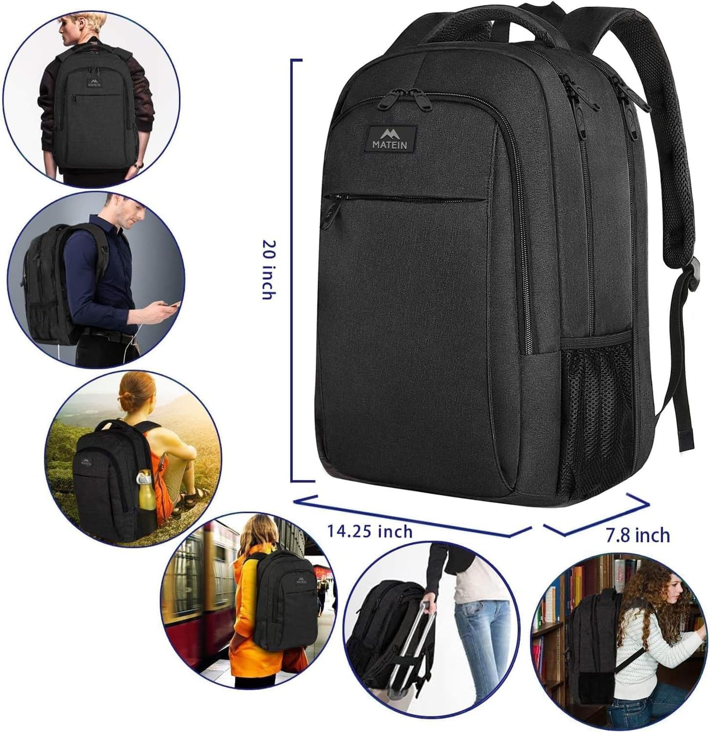 MATEIN Extra Large Travel Backpack, TSA Friendly 18.4 Inch Laptop Backpack, Anti Theft Flight Approved Business Work College Computer Big Bag for Women Men, Black - pokemaMATEIN Extra Large Travel Backpack, TSA Friendly 18.4 Inch Laptop Backpack, Anti Theft Flight Approved Business Work College Computer Big Bag for Women Men, Black