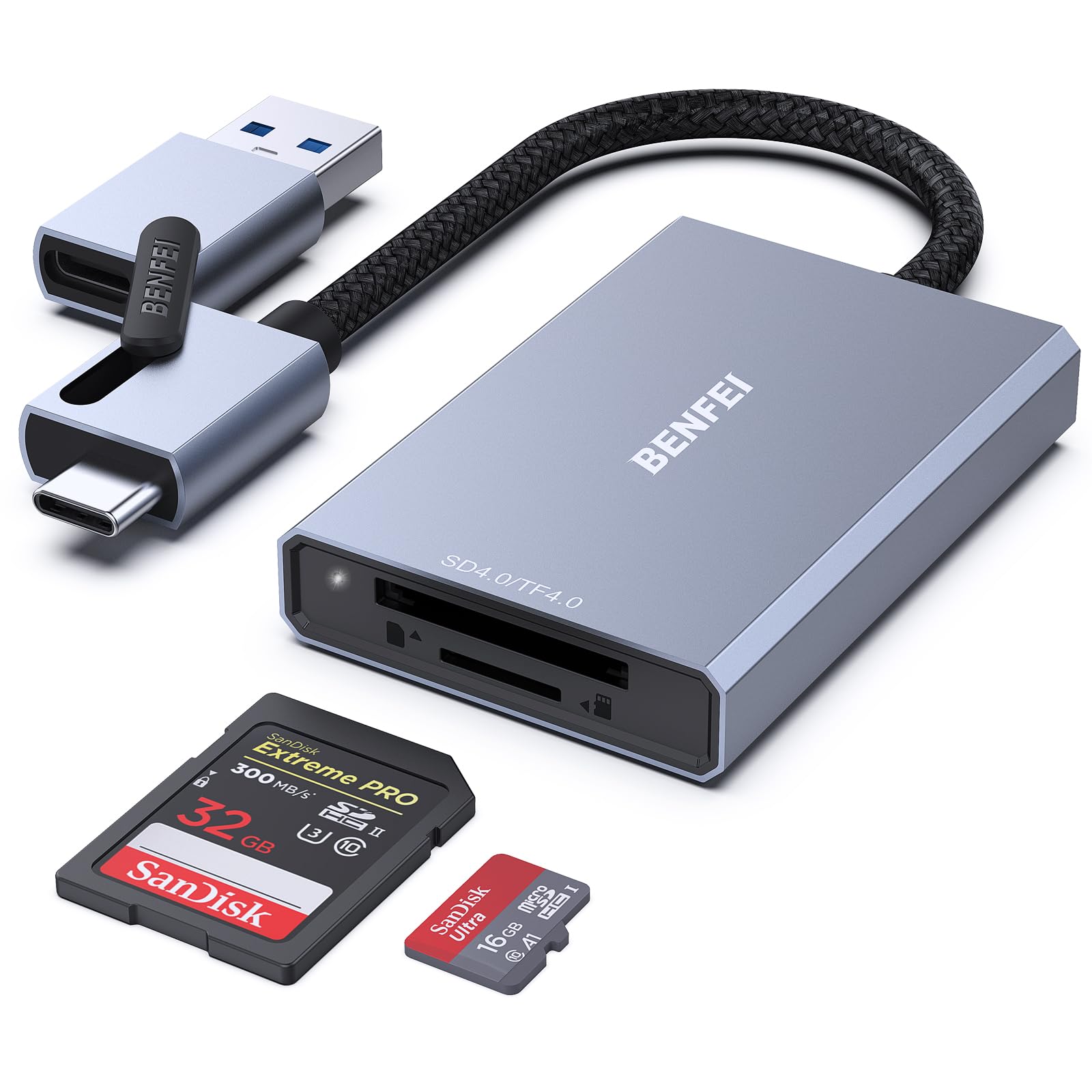 Memory Card Reader, BENFEI 4in1 USB 3.0 and USB-C to SD Micro SD MS CF Card Reader Adapter, 4 Cards Simultaneously Read and Write, Compatible with iPhone 15 Series, MacBook Pro/Air 2023, and More - pokemaMemory Card Reader, BENFEI 4in1 USB 3.0 and USB-C to SD Micro SD MS CF Card Reader Adapter, 4 Cards Simultaneously Read and Write, Compatible with iPhone 15 Series, MacBook Pro/Air 2023, and More