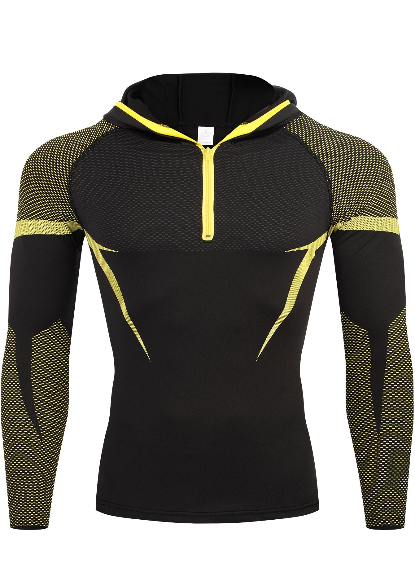 Men Half Zip Hooded Compression Long Sleeve Shirt Black Red Color Block Mesh Spliced Quick Dry Athletic Top Wicking Gym Running Training Fitness Base Layer - pokema61f11f9a39dca37d4490604437c34e77