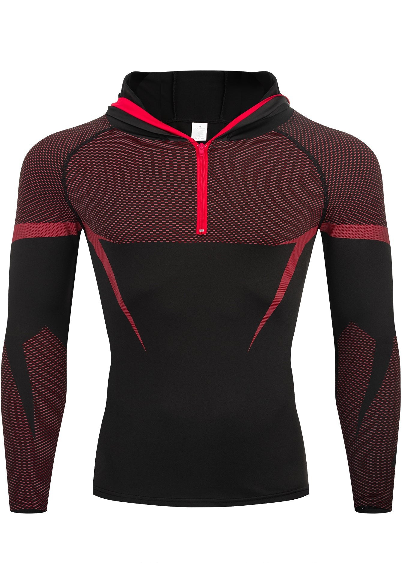 Men Half Zip Hooded Compression Long Sleeve Shirt Black Red Color Block Mesh Spliced Quick Dry Athletic Top Wicking Gym Running Training Fitness Base Layer - pokemac7a2dffdd398b8d92b9ebc61c0bcfcb6