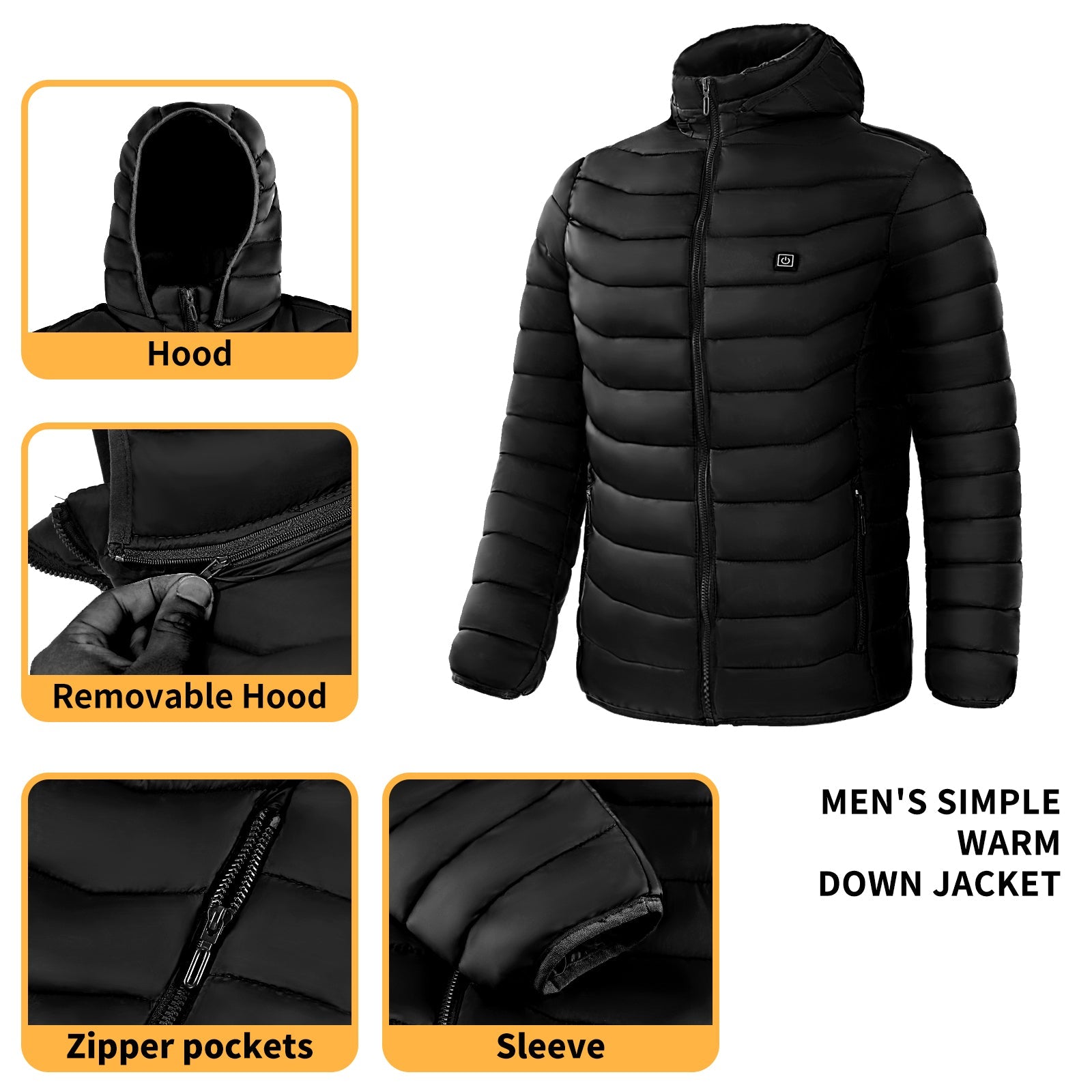 Men Heated Puffer Jacket Electric Heating Coat Insulated Hood Windbreaker 9Heat Zones - pokema9d88bedaa1b7c3469d481a47130f3233