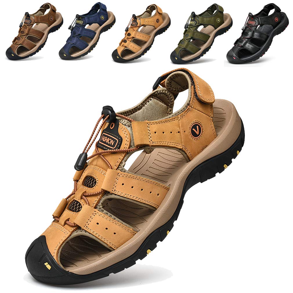 Men Sandals Closed Toe Walking Fastening Hiking Sport Shoes Leather Sandals - pokemaMen Sandals Closed Toe Walking Fastening Hiking Sport Shoes Leather Sandals