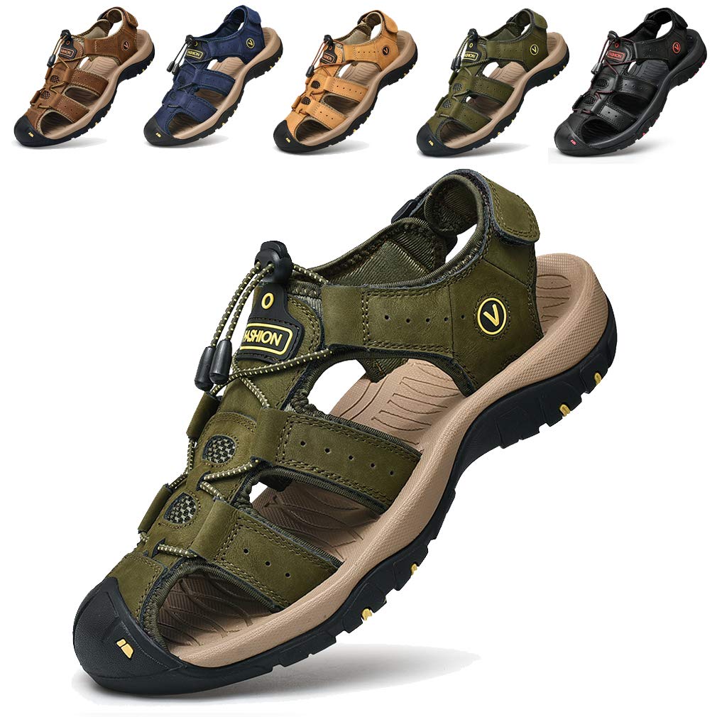Men Sandals Closed Toe Walking Fastening Hiking Sport Shoes Leather Sandals - pokemaMen Sandals Closed Toe Walking Fastening Hiking Sport Shoes Leather Sandals