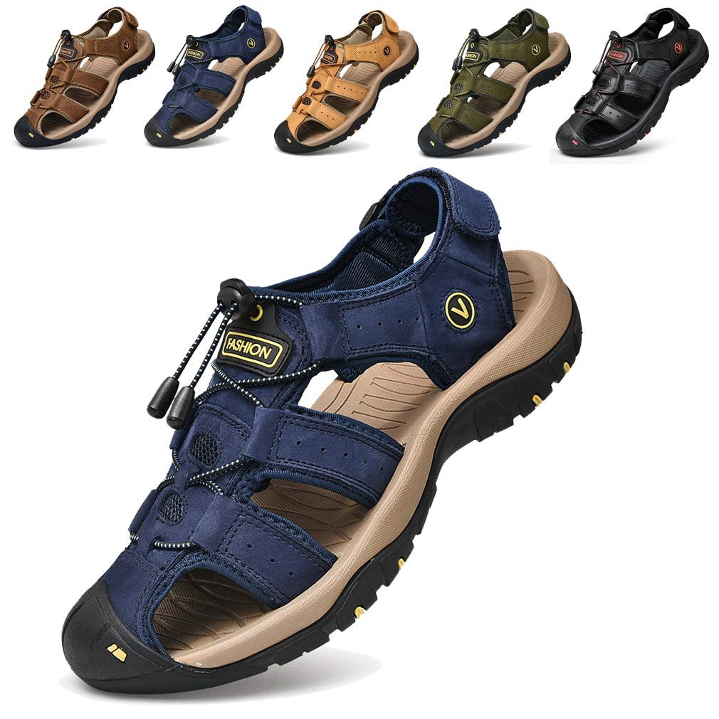 Men Sandals Closed Toe Walking Fastening Hiking Sport Shoes Leather Sandals - pokemaMen Sandals Closed Toe Walking Fastening Hiking Sport Shoes Leather Sandals