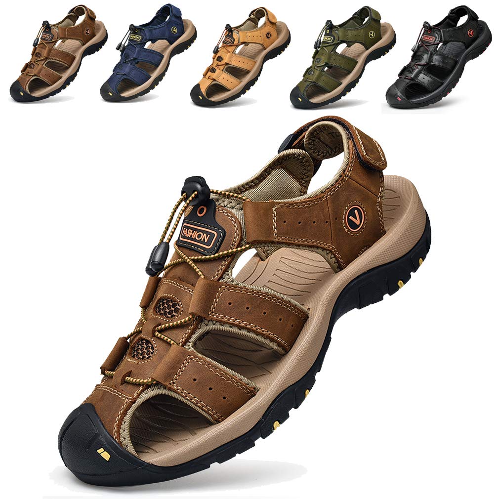 Men Sandals Closed Toe Walking Fastening Hiking Sport Shoes Leather Sandals - pokemaMen Sandals Closed Toe Walking Fastening Hiking Sport Shoes Leather Sandals