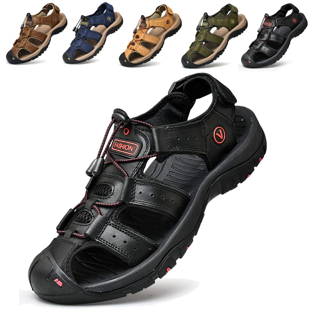 Men Sandals Closed Toe Walking Fastening Hiking Sport Shoes Leather Sandals - pokemaMen Sandals Closed Toe Walking Fastening Hiking Sport Shoes Leather Sandals