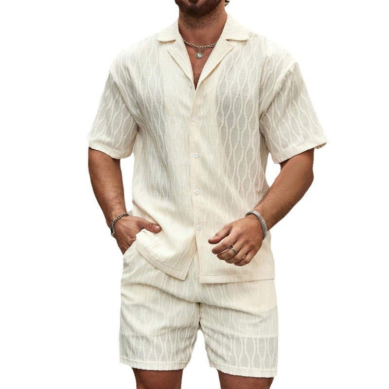 Men Tracksuits Summer Fashion Solid Loose Casual Two Pieces Lapel Button Shirt Shorts Beach Holiday All-match Outfits Male - pokema2c75479d2305218e1f91438ca367ab97