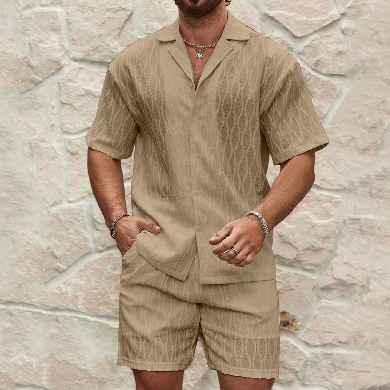 Men Tracksuits Summer Fashion Solid Loose Casual Two Pieces Lapel Button Shirt Shorts Beach Holiday All-match Outfits Male - pokema5f436f564fcd19e16b21c1160b54791