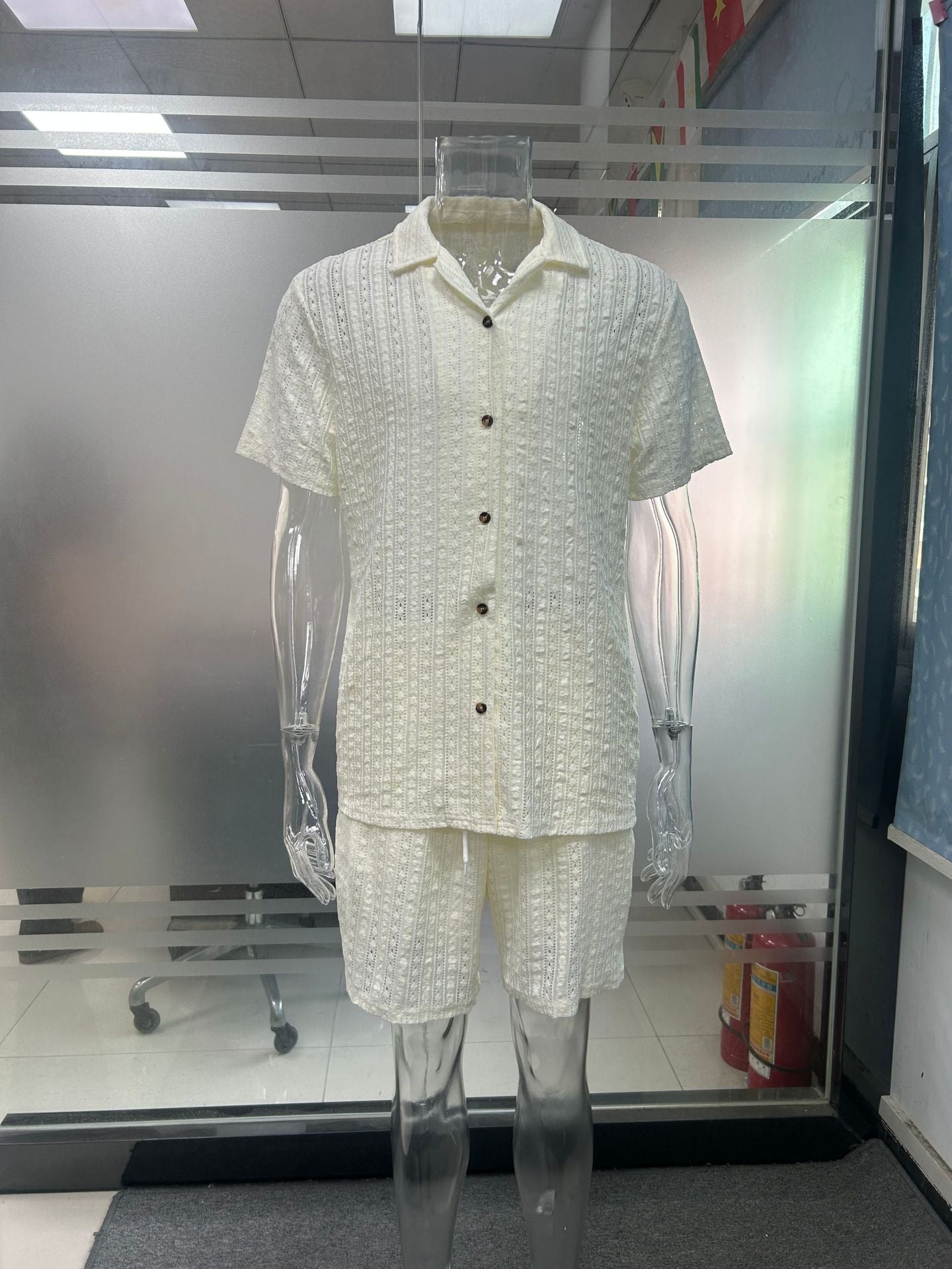 Men Tracksuits Summer Fashion Solid Loose Casual Two Pieces Lapel Button Shirt Shorts Beach Holiday All-match Outfits Male - pokema18b38889341240936cf043da3d330275
