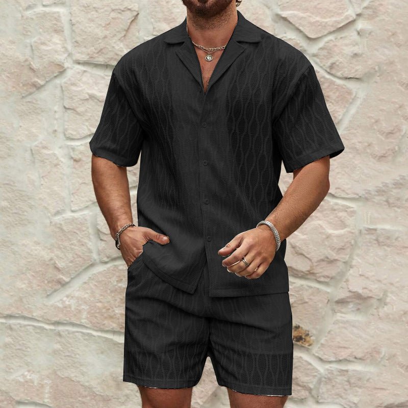 Men Tracksuits Summer Fashion Solid Loose Casual Two Pieces Lapel Button Shirt Shorts Beach Holiday All-match Outfits Male - pokema843127e0f9de3a5c4693a585b27946c1