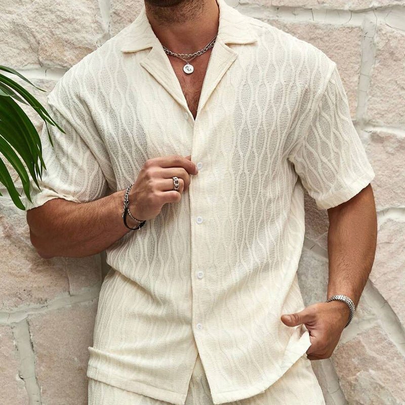Men Tracksuits Summer Fashion Solid Loose Casual Two Pieces Lapel Button Shirt Shorts Beach Holiday All-match Outfits Male - pokema9bddd3da2d8336cb47cae696e57095a4