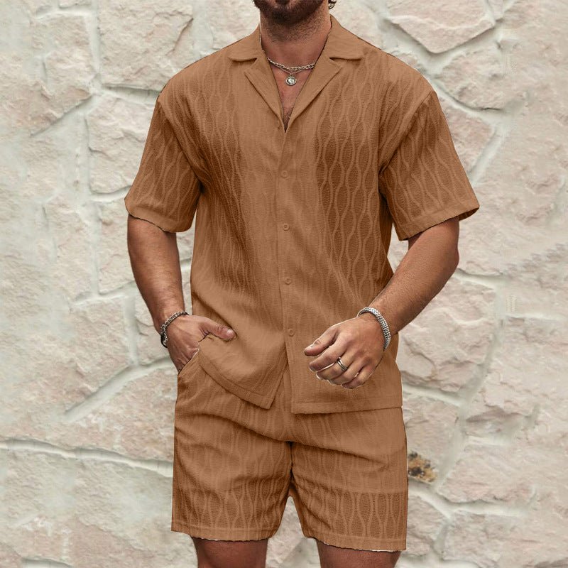 Men Tracksuits Summer Fashion Solid Loose Casual Two Pieces Lapel Button Shirt Shorts Beach Holiday All-match Outfits Male - pokemaedc7ff9ee0eef9a9d13db24be33cae98