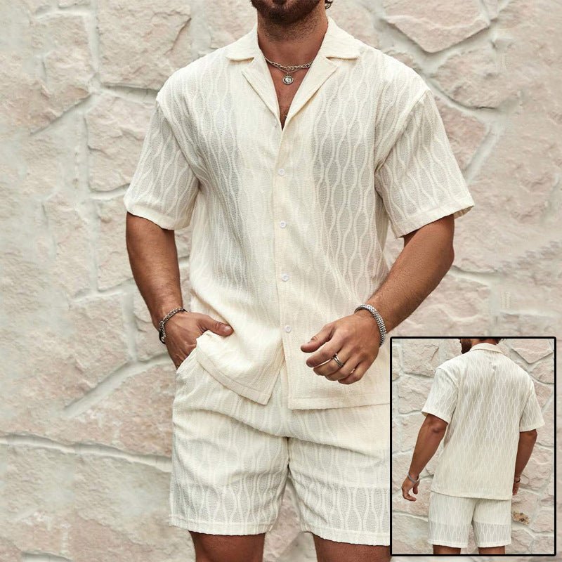 Men Tracksuits Summer Fashion Solid Loose Casual Two Pieces Lapel Button Shirt Shorts Beach Holiday All-match Outfits Male - pokema19ef970d4dd26ee04aa6b21cc667fad