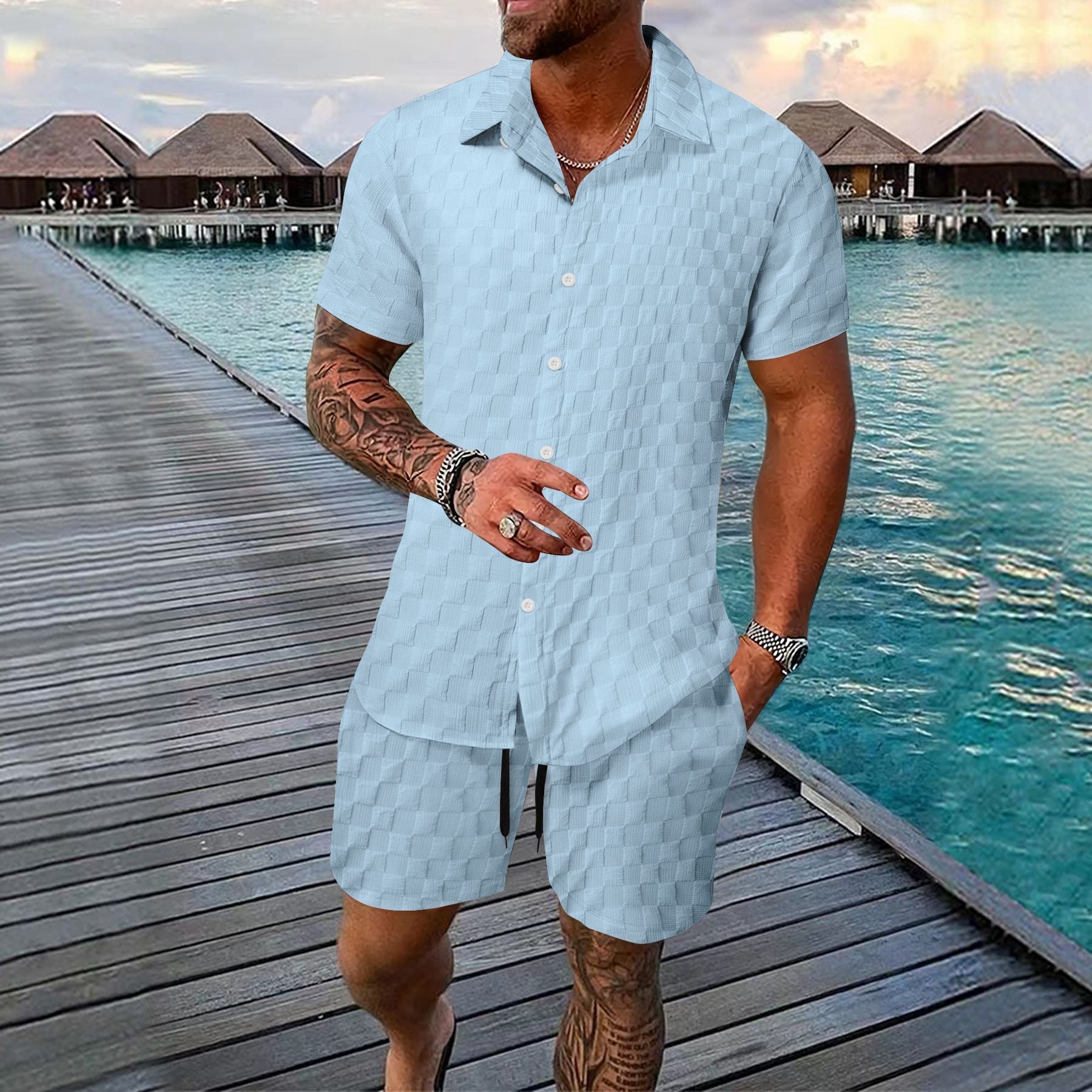 Men's Chemical Fiber Shirt Casual Suit - pokema61a24b68632e11978a4ed270e0924fa5