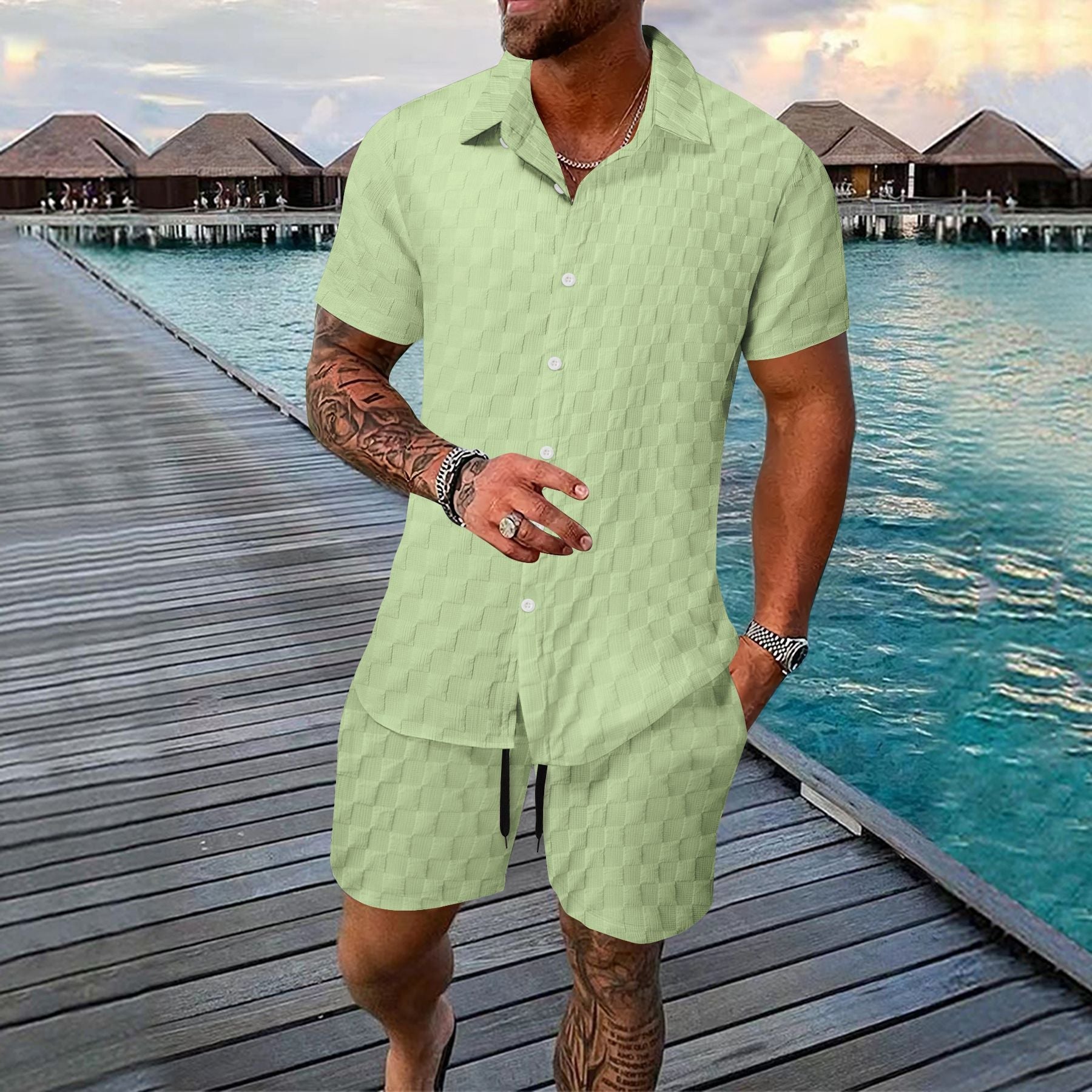 Men's Chemical Fiber Shirt Casual Suit - pokema93c70208a5412317c0533aa07b9a56d5