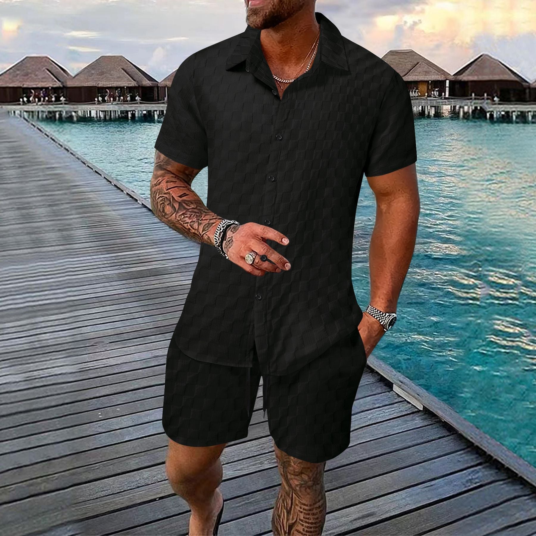 Men's Chemical Fiber Shirt Casual Suit - pokemae3c35eb0e5b0982f00b2a662eac89fdb