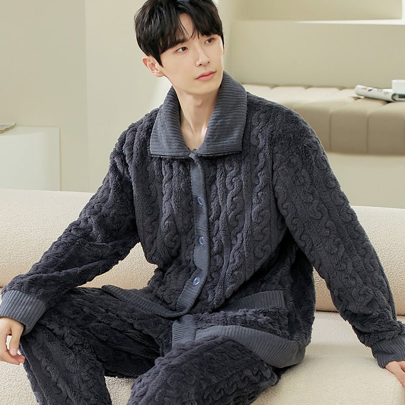 Men's Long Sleeve Cardigan Pajamas Outer Wear Coral Fleece Home Wear - pokemaf749c0856bec2ca15eda78d632df4454
